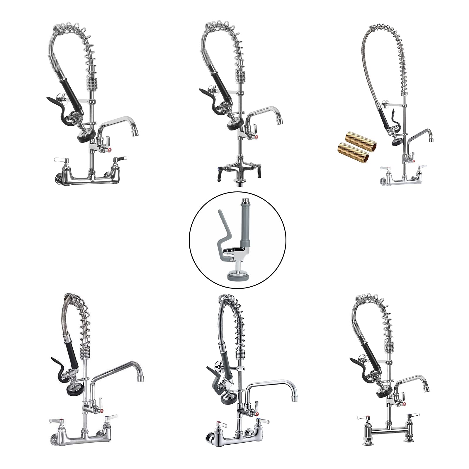 Tceumik Commercial Sink Sprayer Head With Handle Grip, Pre Rinse Spray Valve For Restaurant Kitchen Faucet 1.42Gpm High-Pressure Dish Sprayer Nozzle Assembly Replacement Kit Chrome Brushed (Gray)