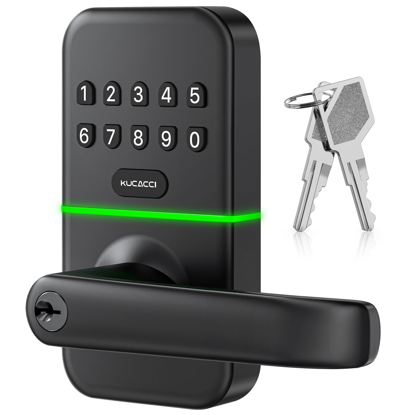 Kucacci Smart Door Handle Lock With Keypad: Keyless Entry Digital Knob For Front Door - Electronic Smart Lock With Keypad - Exterior Code Door Knob - Easy Installation