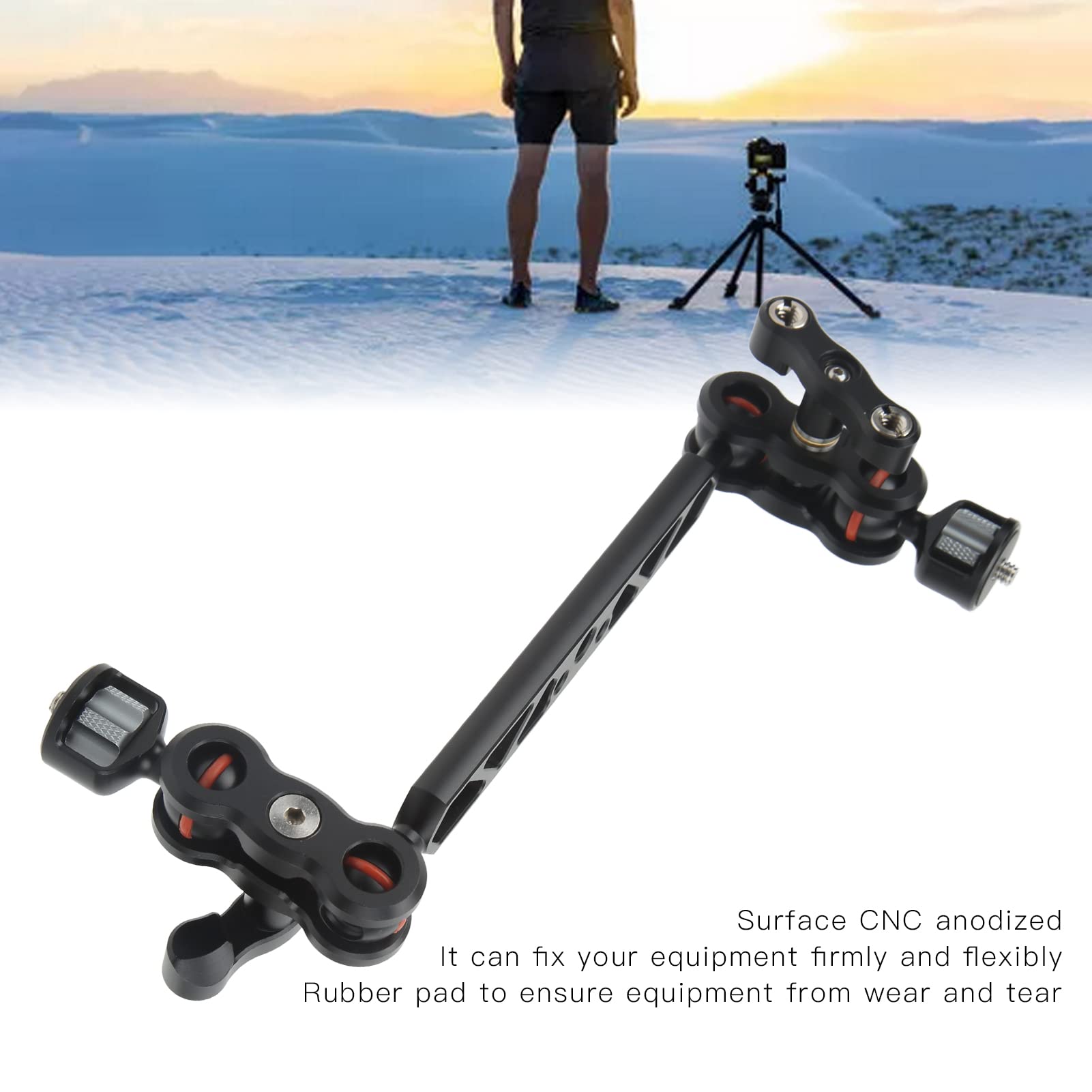 Kimiss Articulating Arm Camera Mount 13In Articulating Magic Arm Camera Mount Adjustable Cnc Aluminum Alloy With 1/4" And 3/8" Thread For Led Light Microphone