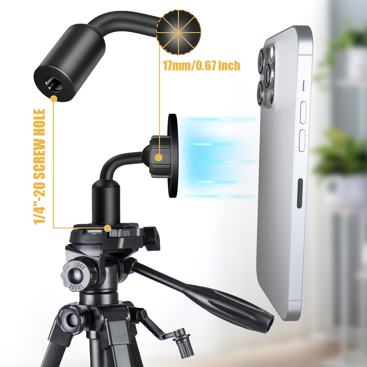 Usmallbee Tripod Mount Metal Adapter For Magsafe, Magnetic Tripod Phone Mount Stander Camera Interfaces 1/4"-20 Metal Tripod For Iphone,Fit For Iphone 15/14/13/12 Pro Max Plus Mini