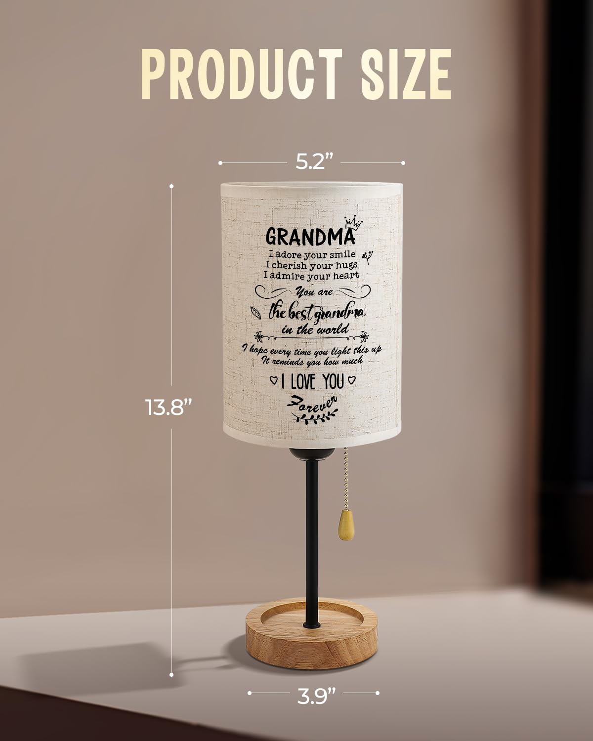 Calibron Grandma From Grandkids Linen Fabric Wooden Table Lamp,Grandma Birthday Bedroom Night,Birthday For Grandma Nightstand Lamp, Great Grandmother