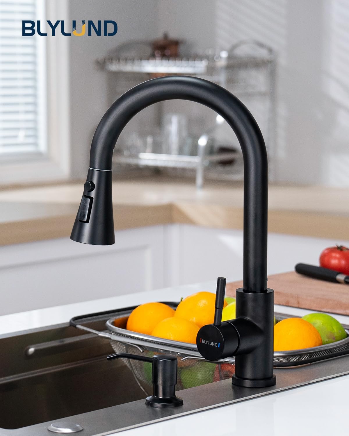 Blylund Matte Black Kitchen Faucets With Soap Dispenser,Kitchen Faucet With Pull Down Sprayer 3 Modes, Stainless Steel Modern Kitchen Sink Faucets High Arch Single Handle Faucet