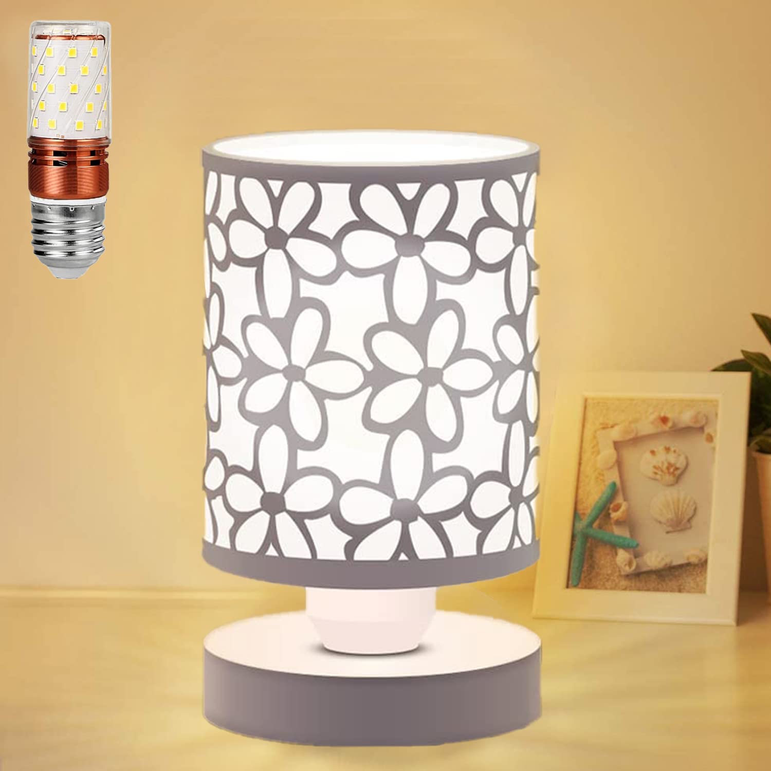 Bubyvv Bedside Table Lamp, Table Lamp, Bedside Nightstand Lamp,Small Table Lamp With Metal Shade, Dresser, Living Room, Kids Room, College Dorm, Coffee Table (3Colors Bulb Included) (White)