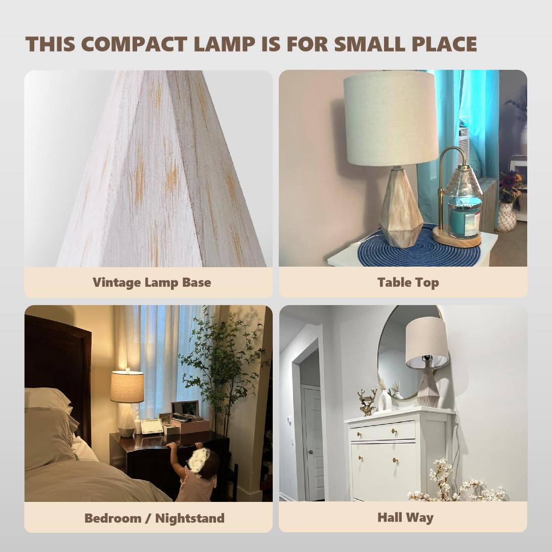 Pokat 20.25" Farmhouse Table Lamp For Nightstand, Vintage Bedside Lamps, Rustic Small Lamp, Modern Side Table Lamp For Living Bed Room Home With Linen Lampshade, Beige, Suitable For Small Place