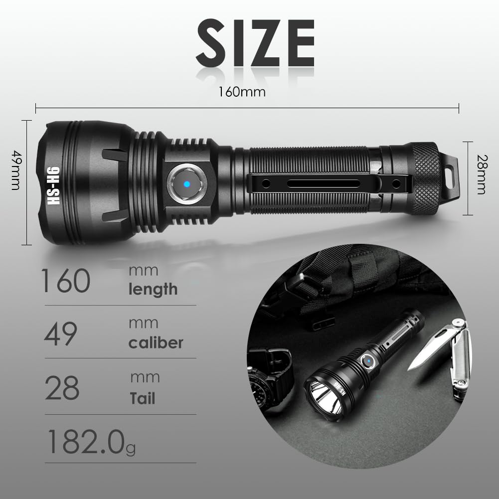Home Safety H7 Edc Usb Rechargeable Flashlight, High Lumens Utility Flashligt Powerful Pocket Light With Sft-40 Led & Tir Lens Bright Waterproof Torch For Home Emergency,Home (H6 Powerful Light)