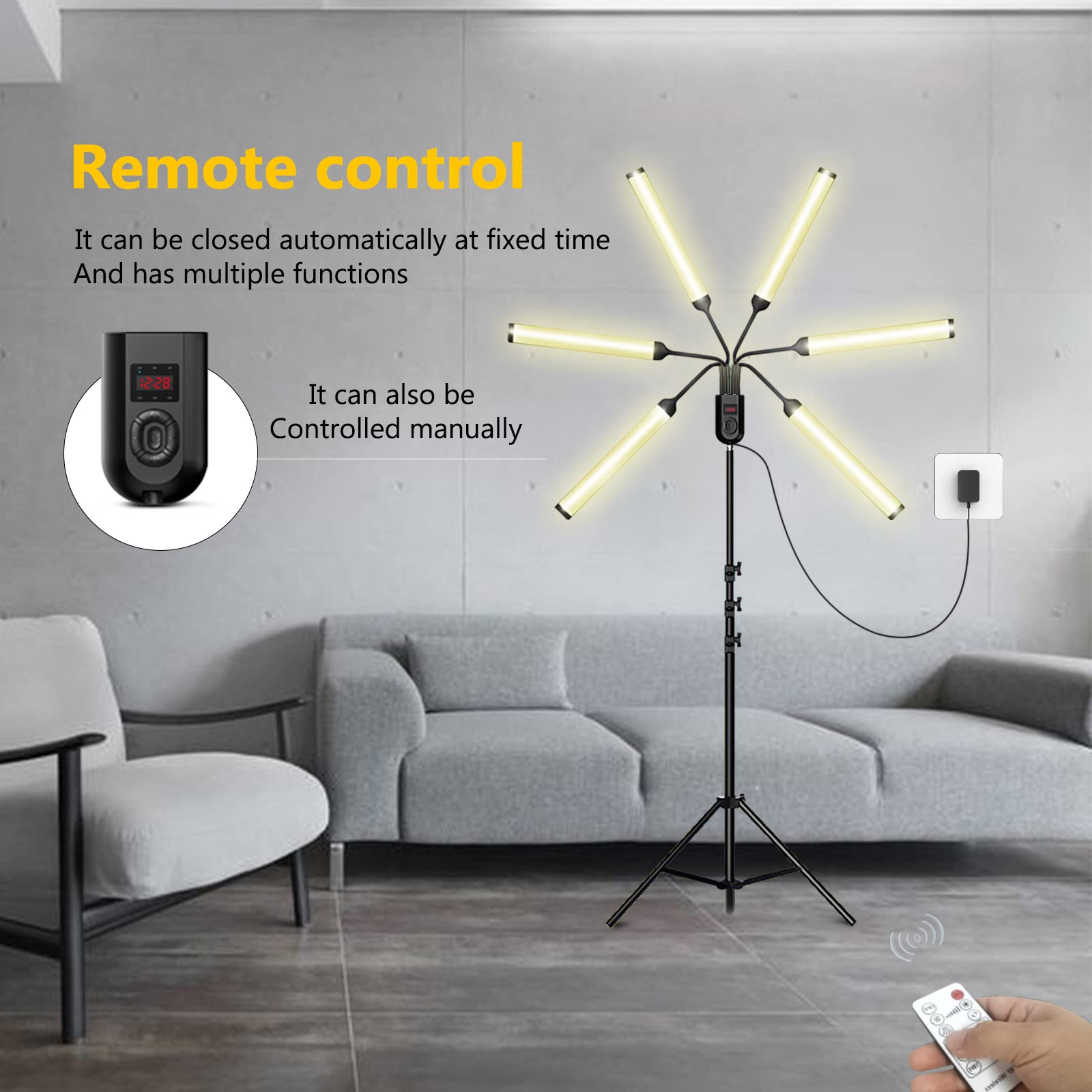 Surbort Led Fill Light, 63“ Liftable Tripod Video Light, For Photography/Makeup/Live Streaming/Tiktok, 6 Heads 3 Color Lighting，11 Levels Of Adjustable Brightness, 3-18H Timer, Remote Control（S6）