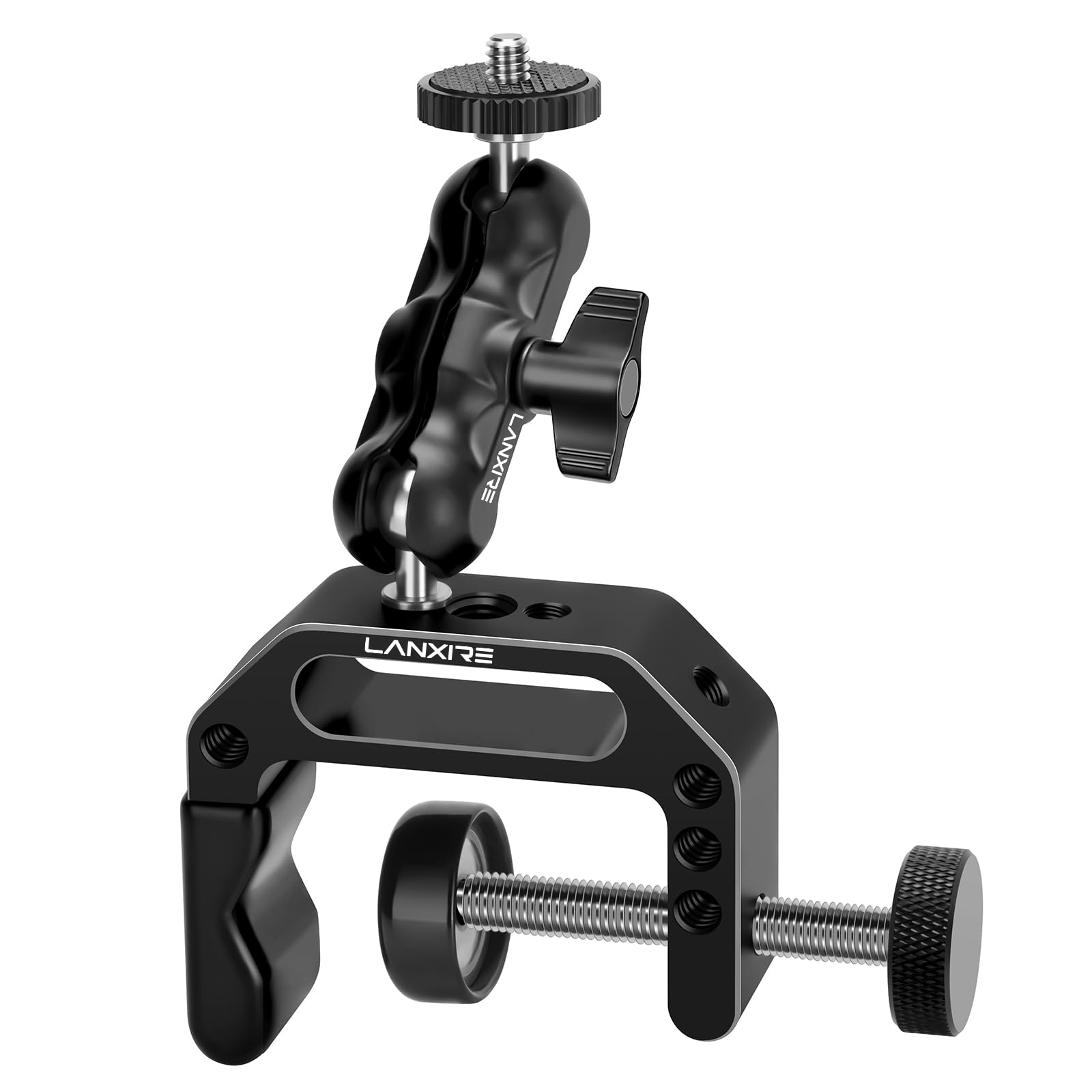Lanxire Camera Mount Clamp With Mini Magic Arm - 1/4" And 3/8" Threaded Holes - For Camera, Action Camera, Flash, Light, Microphone, Camera Clamp Adapter For Canon, Nikon, Sony, Panasonic, Blackmagic