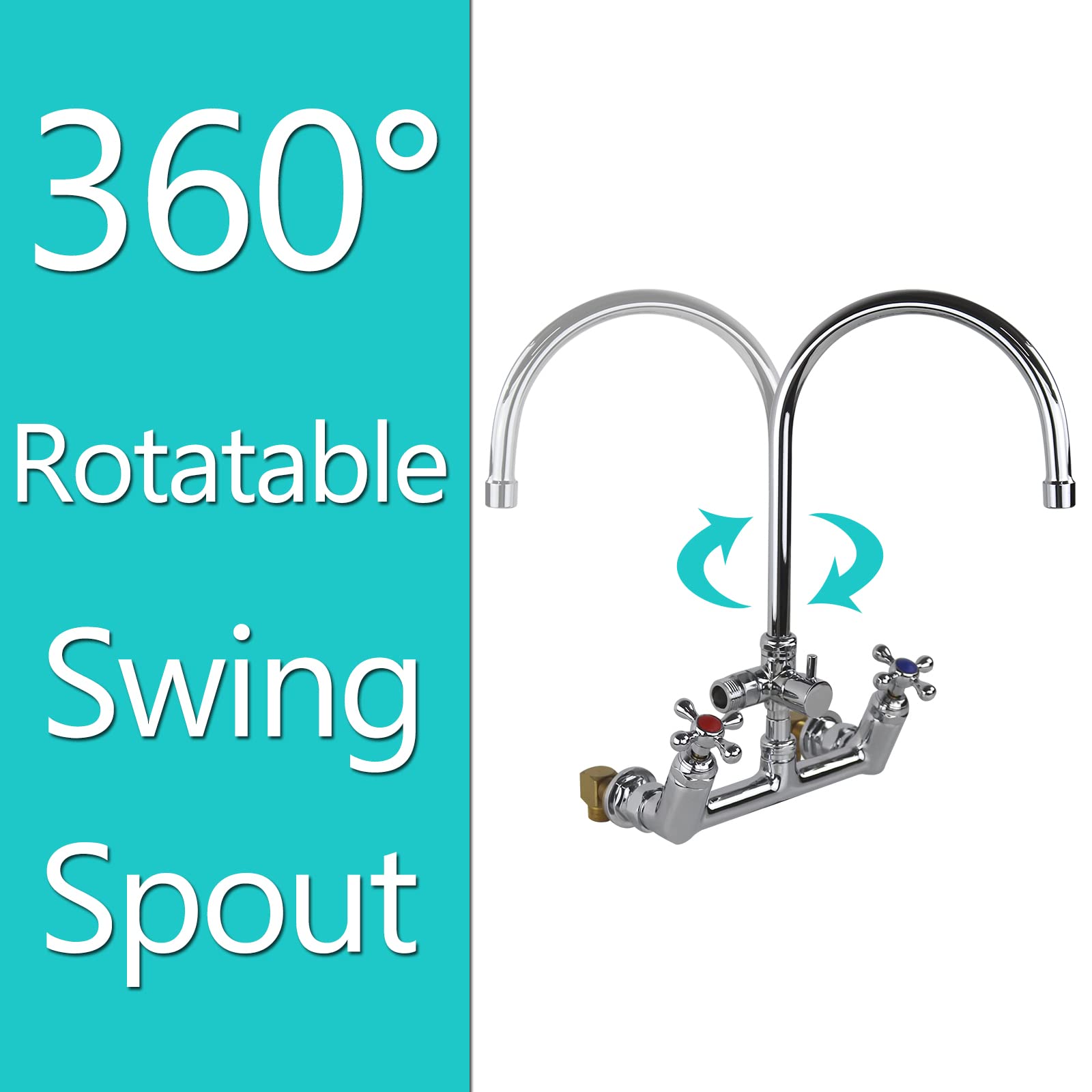 Yoogyy Wall Mount Kitchen Commercial Faucet 8 Inch Center With 8 Inch Spout 2-Handle For Home Restaurant Backsplash Mount On 2 Or 3 Bay Prep & Utility Compartment Sink
