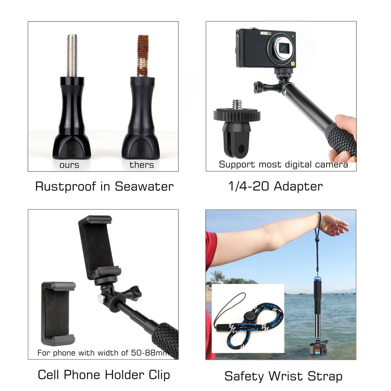 Gepuly 46''Alumium Waterproof Selfie Stick With 1/4 Thread Hole Underwater Pole Handle Grip Monopod For Gopro Hero 13 12 11 Max Insta360 Akaso Dji Osmo Action Cameras Accessories