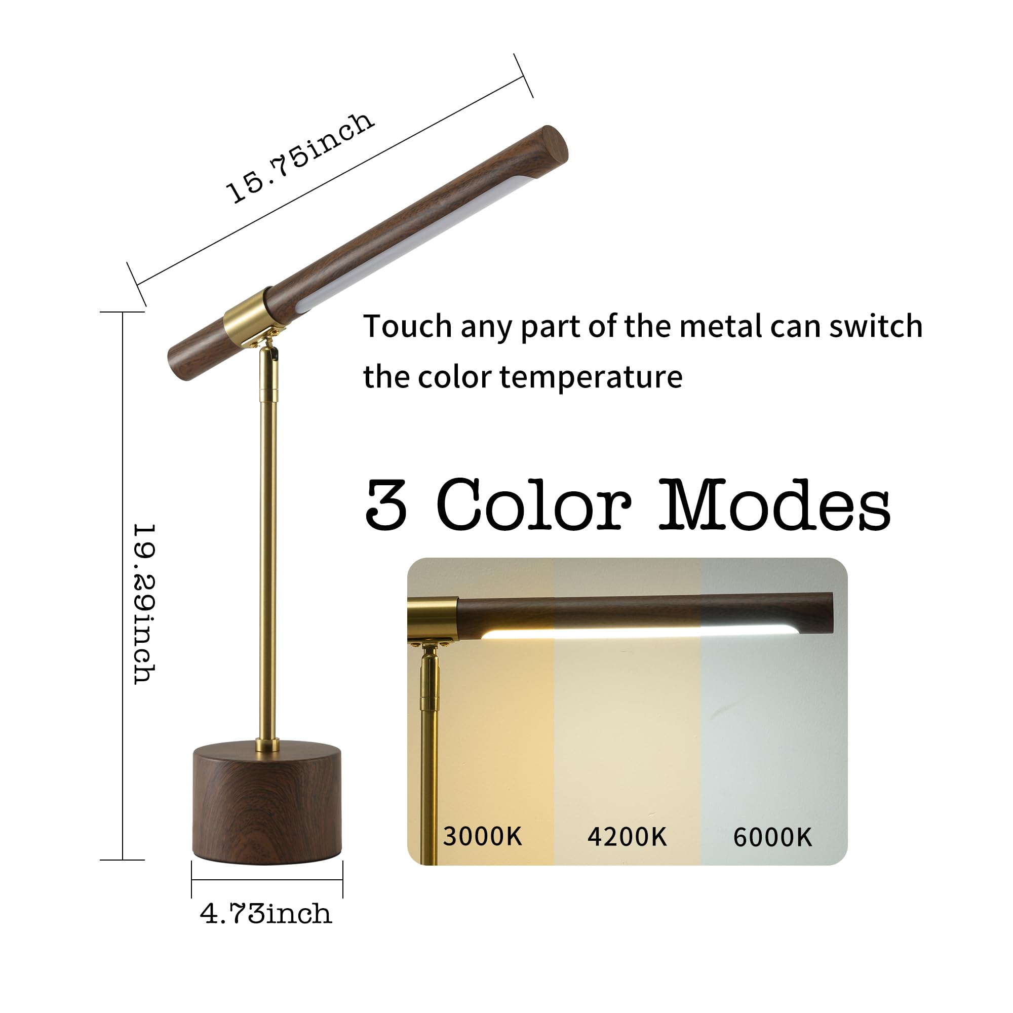 Poiaeusant Adjustable Modern Table Lamp Led Touch Control Reading Table Lamp Thick Base Folding Swing Arm Table Lamp 3 Color Modes Dimmable Metal Table Lamps
