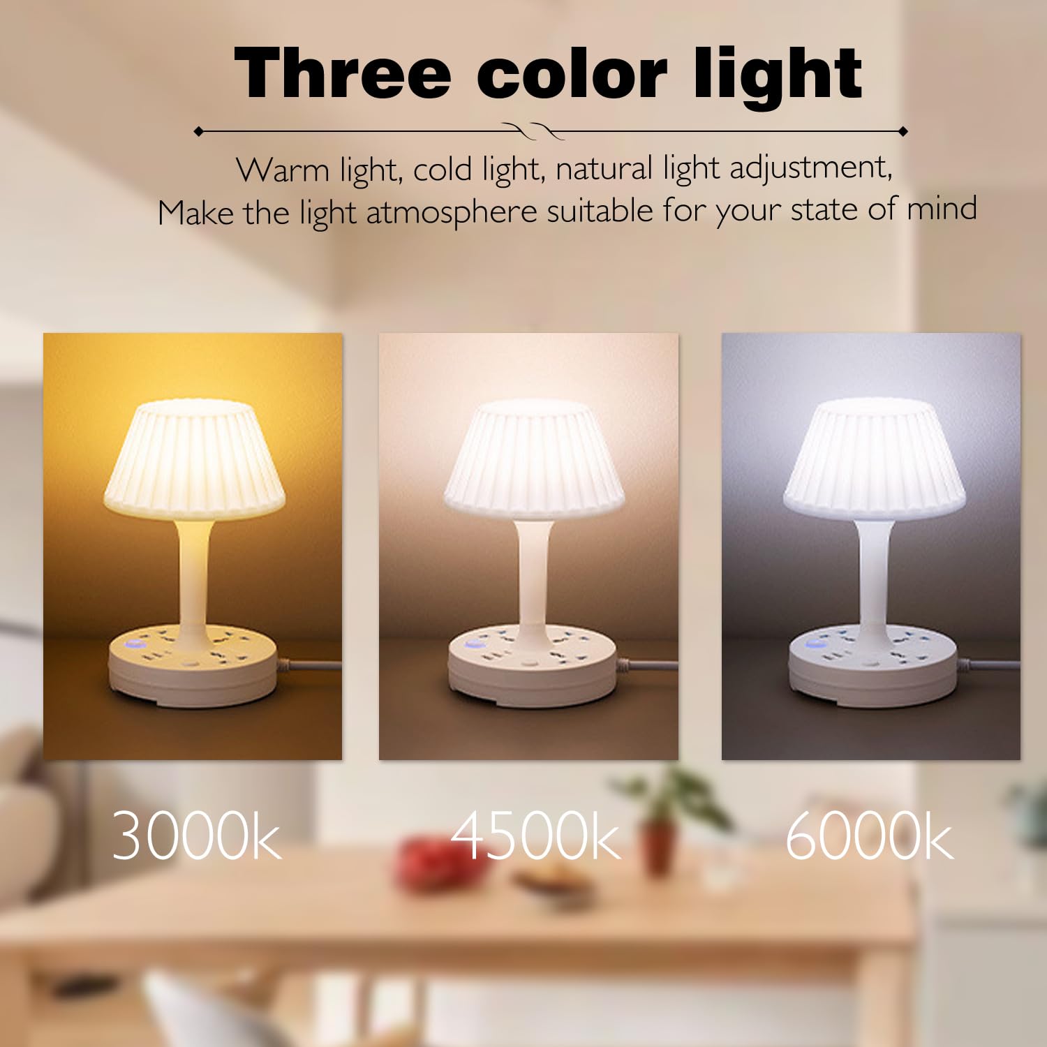 Exqseramc Socket Table Lamp Power Strip， Ac Outlets+Usb Charging Ports, Multiple Function Dimmable Small Reading Desk Lamp, Eye Care Led Nightstand Light For Home Office (Socket Table Lamp - White)