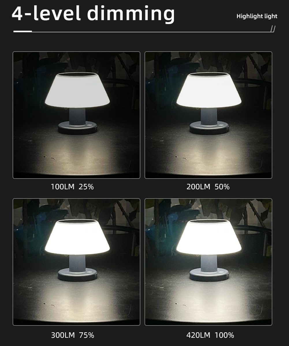 Haoyishu Table Lamp Outdoor Indoor, 4-Way Dimmable Usb Rechargeable Led Bedside Lamp, Solar Powered Waterproof Table Lamp For Patio Garden, Cordless Nightstand Lamp For Bedroom Living Room Cafe Hotel