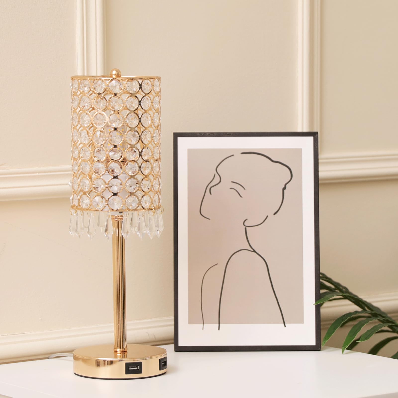 Cotulin Crystal Table Lamp,Small Gold Lamp For Living Room With Usb Ports, 3 Way Dimmable Touch Lamp With Crystal Shade, Bedside Nightstand Gold Accent Lighting For Living Room Bedroom Home Office