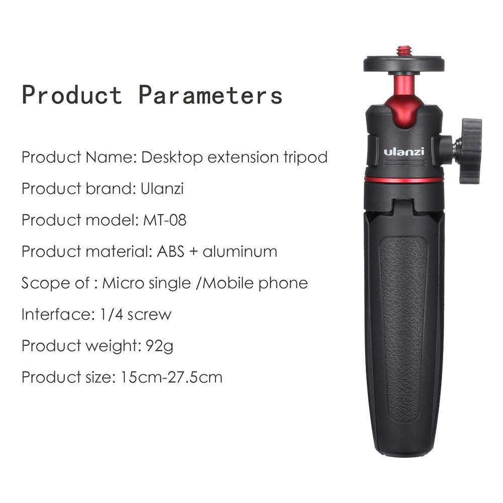 Ulanzi Mt-08 Extension Rod Tripod Mini Selfie Stick Tripod Stand Handle Grip For Iphone 11 Pro Max Samsung Camera Sony Canon Nikon Vlogging Smartphone Mobile Phone Black/Red