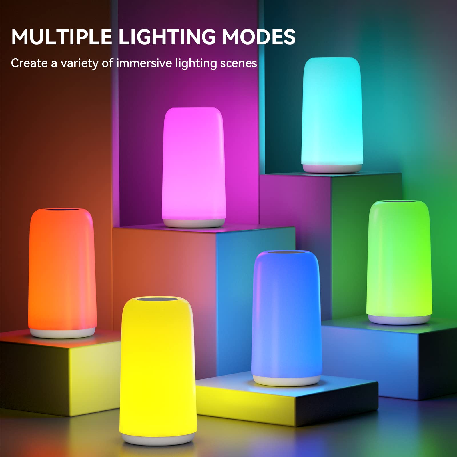 Famigreta Touch Table Lamp, Rgb Mode 3 Way Dimmable Led Lamp For Bedroom, Multi-Color Smart Nightstand Bedside Lamp For Living Room Home