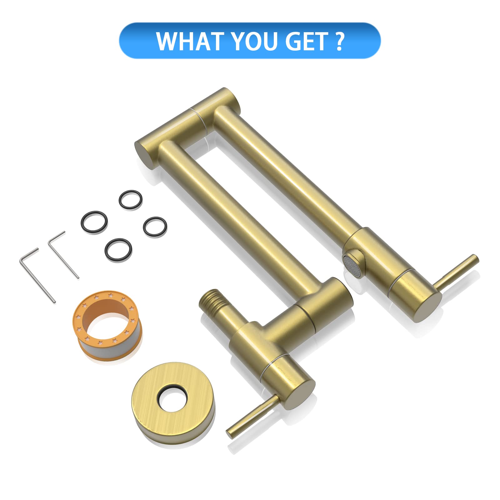 Gowin Gold Pot Filler Wall Mount Faucet, Brushed Gold, 1.8Gpm Aerator, 19" Reach, 3-Year Limited