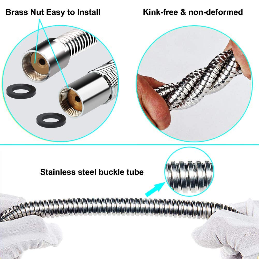 Xiube Commercial Pre Rinse Sprayer Hose Replacement Kit For Kitchen Dish Sink Faucet, 60 Inch Flexible Stainless Commercial Pre Rinse Kitchen Faucet Hose Parts