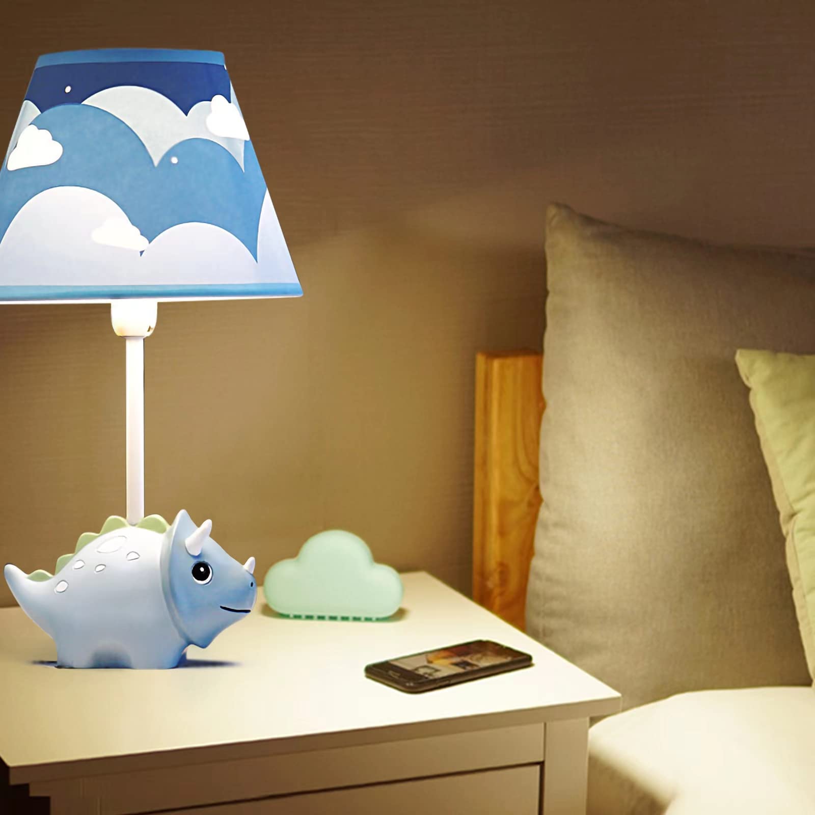 Herbestbay Kids Bedside Lamp, Adorable Blue Triceraton Dinosaur Style Kids Table Lamp, 13 Inch Nursery Lamp Ideal For Children'S Bedroom Decor, Includes Led Bulb (Blue Dinosaur)