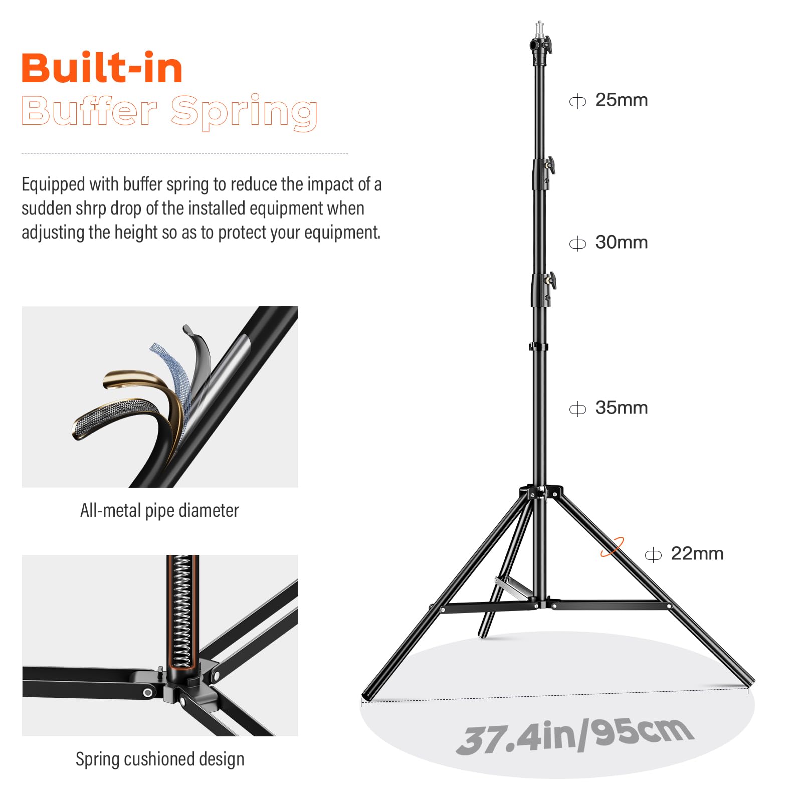 Godox Light Stand 112In/9.3' Photography Light Stand Heavy Duty With 1/4” To 3/8” Universal Screw Carry Bag Portable For Photography Studio Portrait Shooting