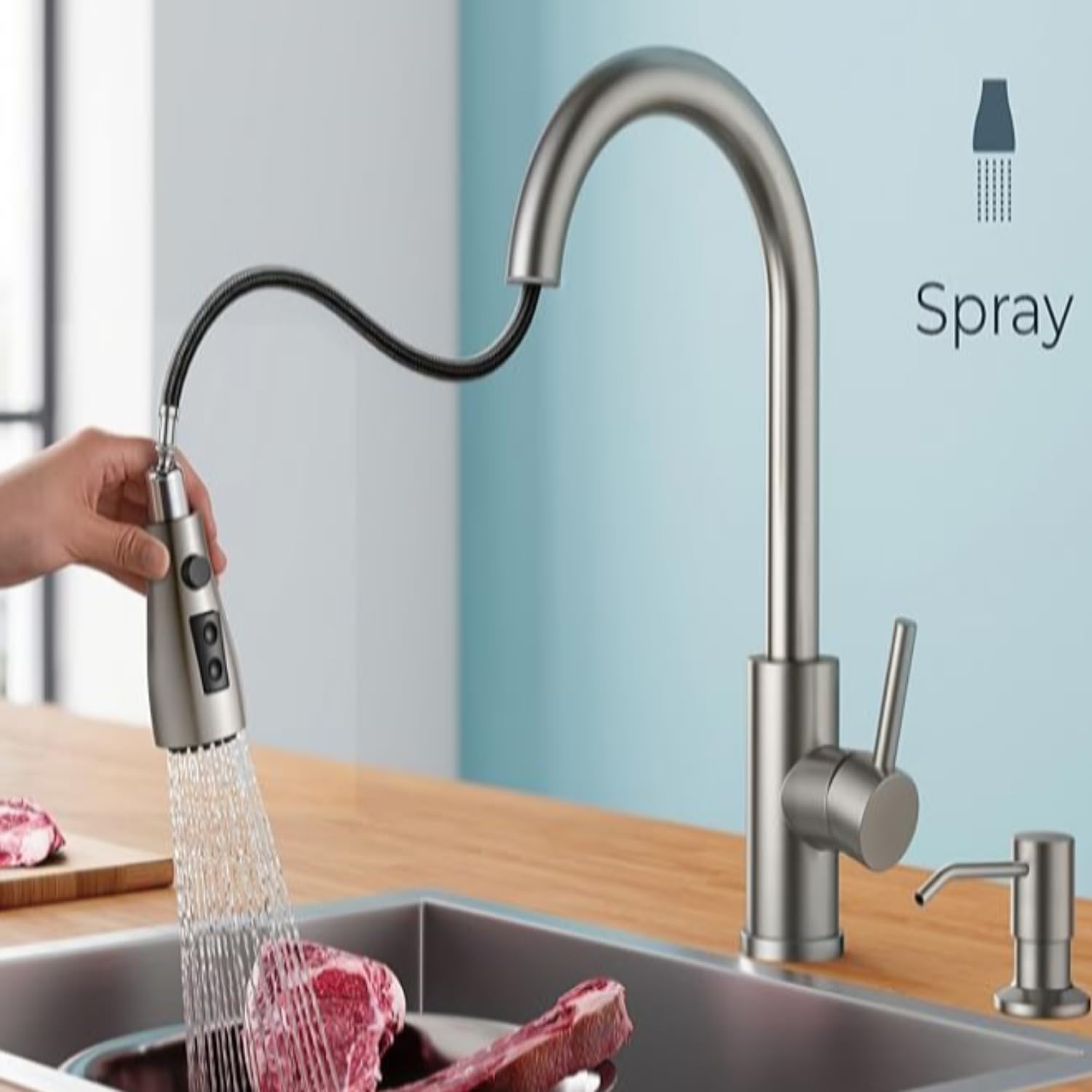 Videc Smart Touch On Kitchen Faucet, 3 Modes Pull Down Sprayer, Sensor Activated, Ceramic Disc Valve, 360-Degree Rotation, 1 Or 3 Hole Deck Plate. 5-Year . (Kw-69Sn, Brushed Nickel)