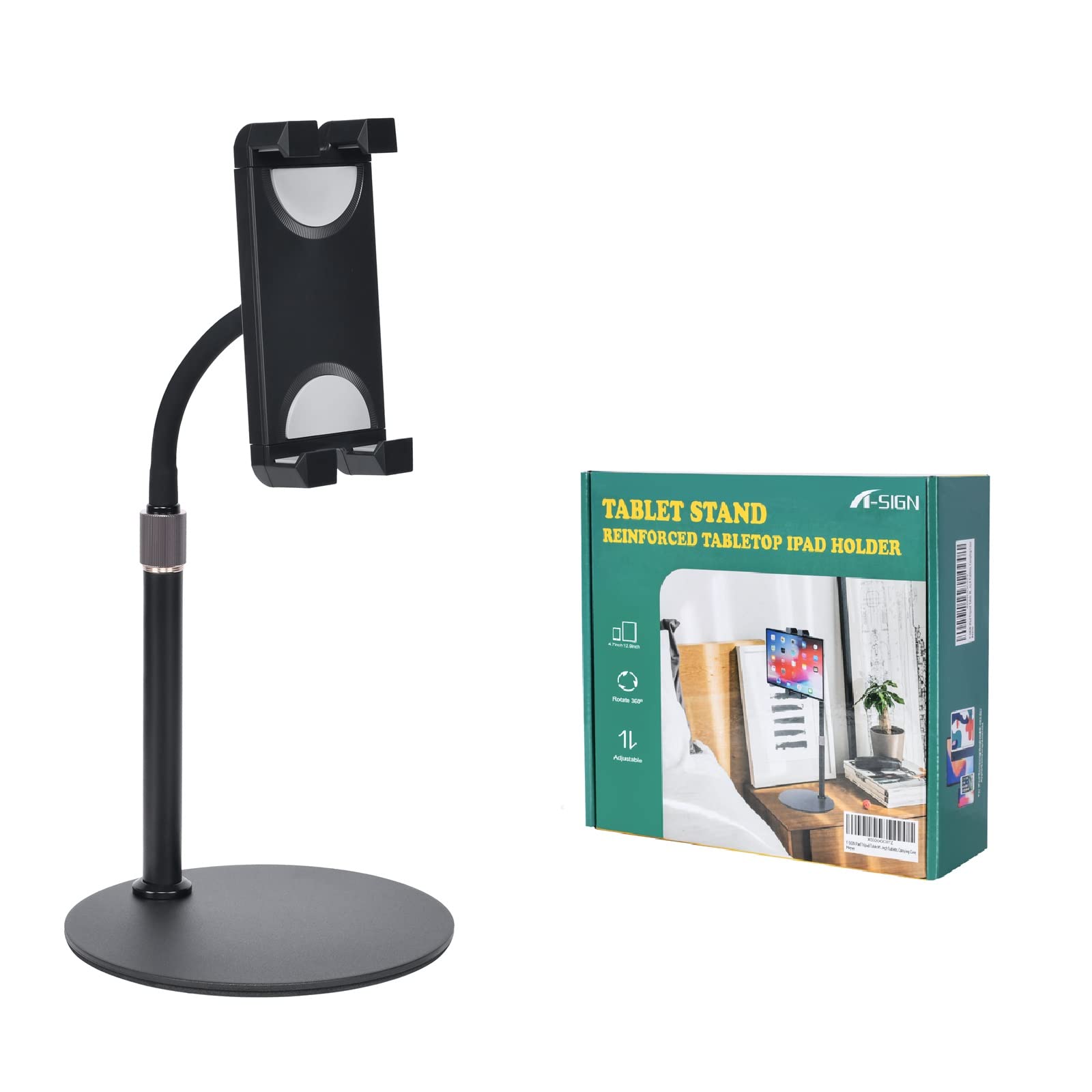 T-Sign Ipad Tripod Stand, Mount Foldable Floor Tripod For Ipad, Height Adjustable 360 Degrees Rotating 7 To 12 Inch Tablets Perfect For Facetime, Video, Zoom, Phone Holder, Bluetooth Remote Control