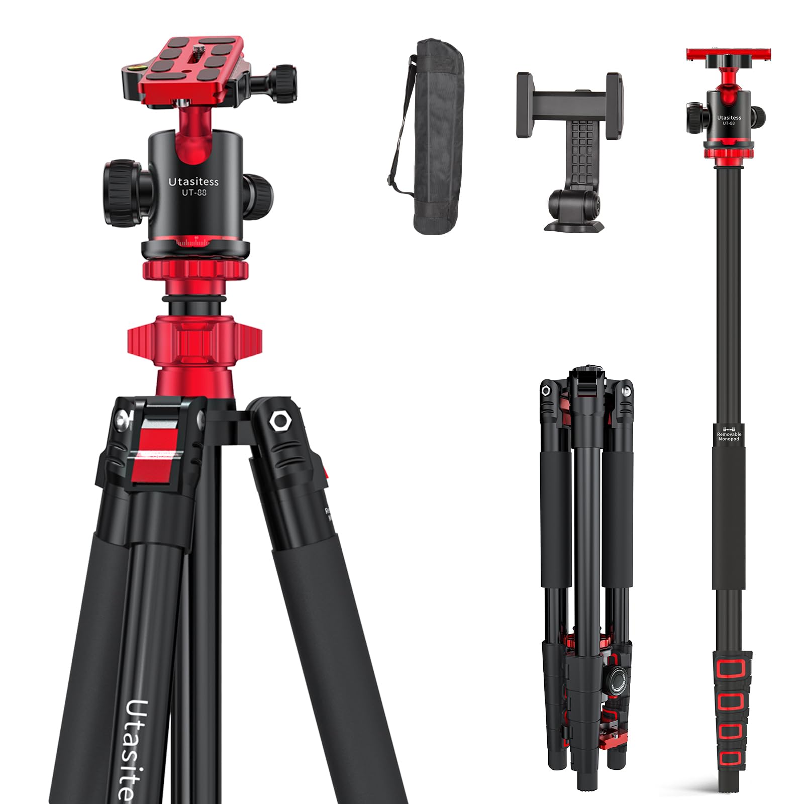Utanispee 68" Foldable Aluminum Alloy Camera Tripod And Monopod 2-In-1, With 360°Adjustable Ball Head Detachable，Light Travel Tripod For Camera And Phones