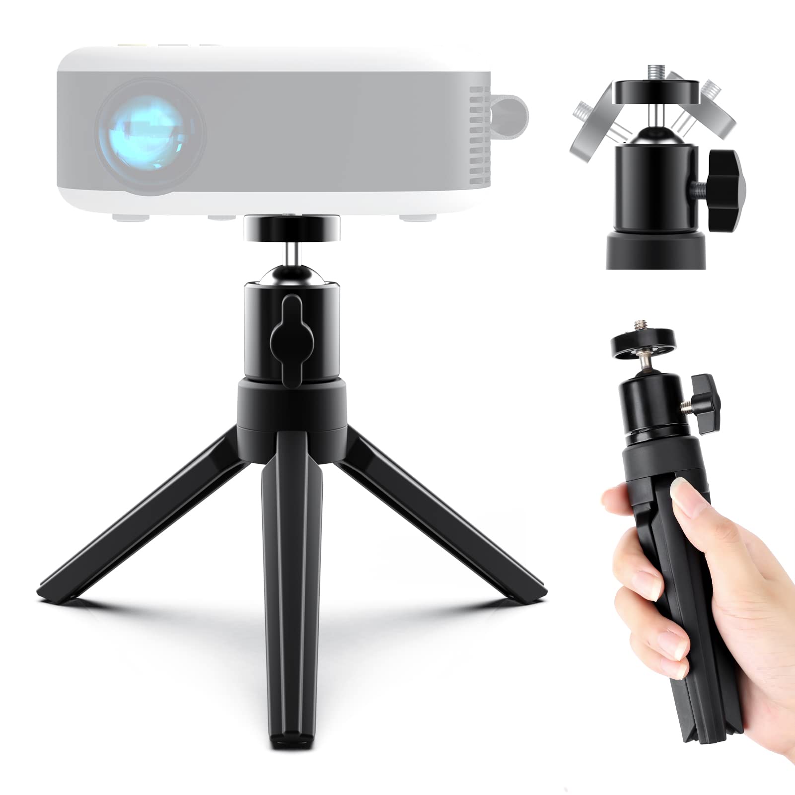 Didbynm Mini Projector Tripod, 6.3 Inch Compact Desktop Tripod Stand [Universal 1/4 Screw] [Ballhead] Pocket Tripods Stand For Mini Projector/Cameras Smooth 4, Osmo Mobile, Vimble 2