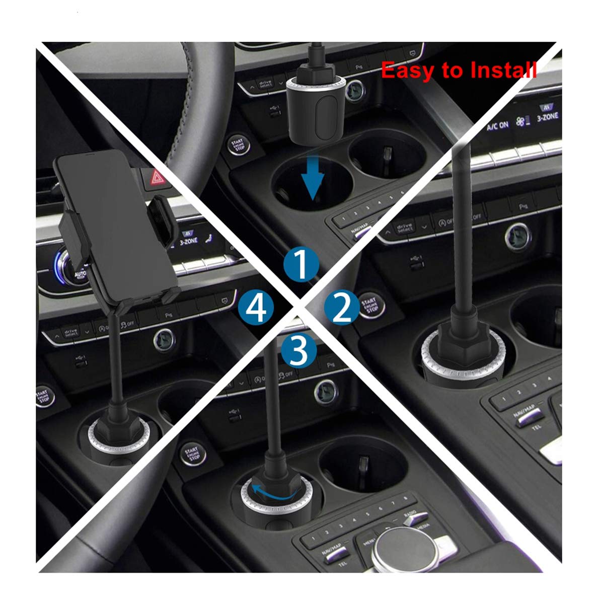 Dhystar Golf Cart Cup Phone Mount Holder,Universal Cup Holder Cell Phone Mount For Golf Cart Accessories,Car,Truck,Adjustable Fits Most Smartphones,360 Rotation
