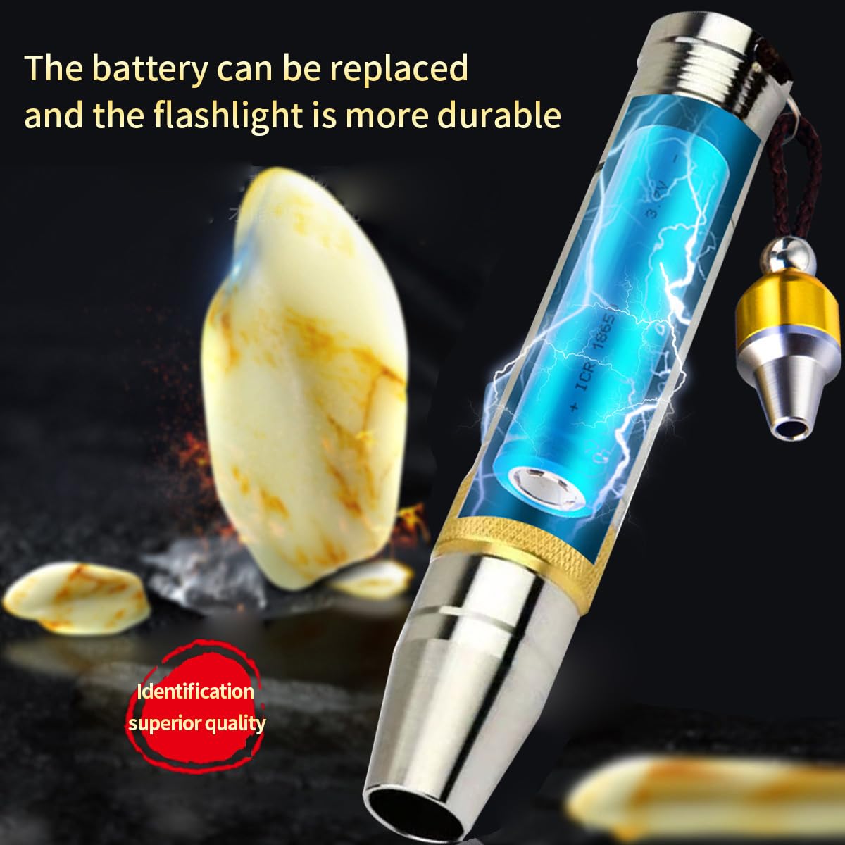 Yzyoe Led Three Light Source Jade Identification Flashlight, 365Nm Ultraviolet Detection Lamp, Jewelry, Gemstones, Antique Beeswax Banknotes Verification.