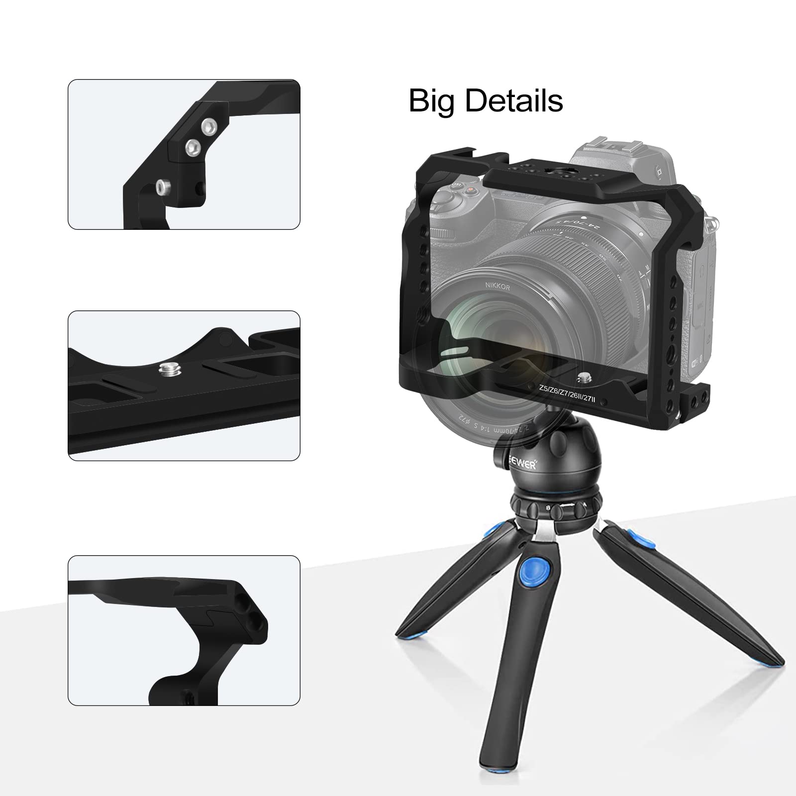 Fugasun Z5/Z6/Z6 Ii/Z7/Z7 Ii/Z6 Iii Camera Cage Stabilizer,Z5/Z6/Z6 Ii/Z7/Z6 Iii/Z7 Ii Cage Stabilizer For Nikon Z6 Iii/Z7 Ii Camera Case With Cold Shoe Interface,Compatible With Arca Interface.