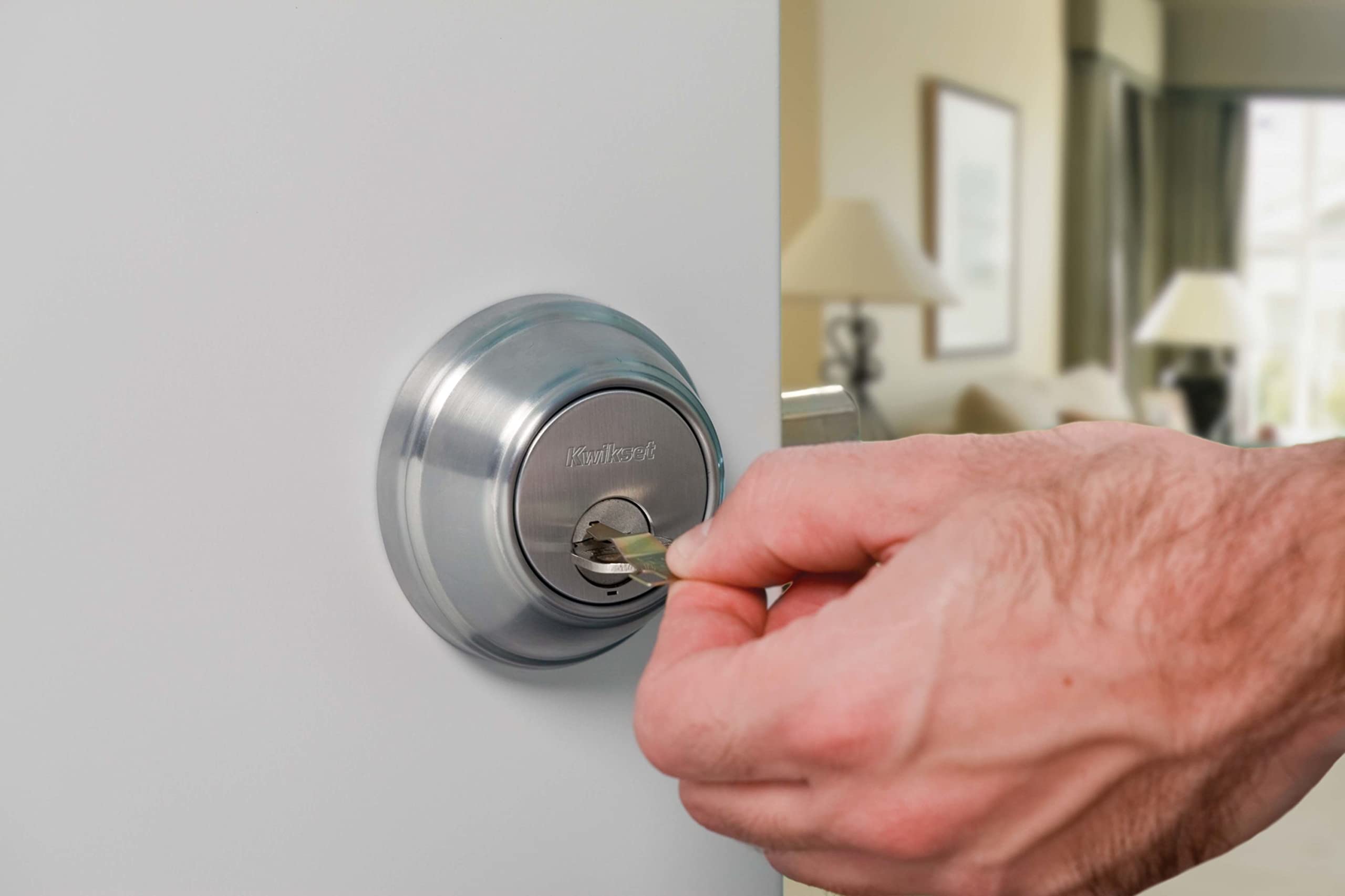 Kwikset 980 Deadbolt, Keyed One Side, Featuring Smartkey Security In Satin Nickel