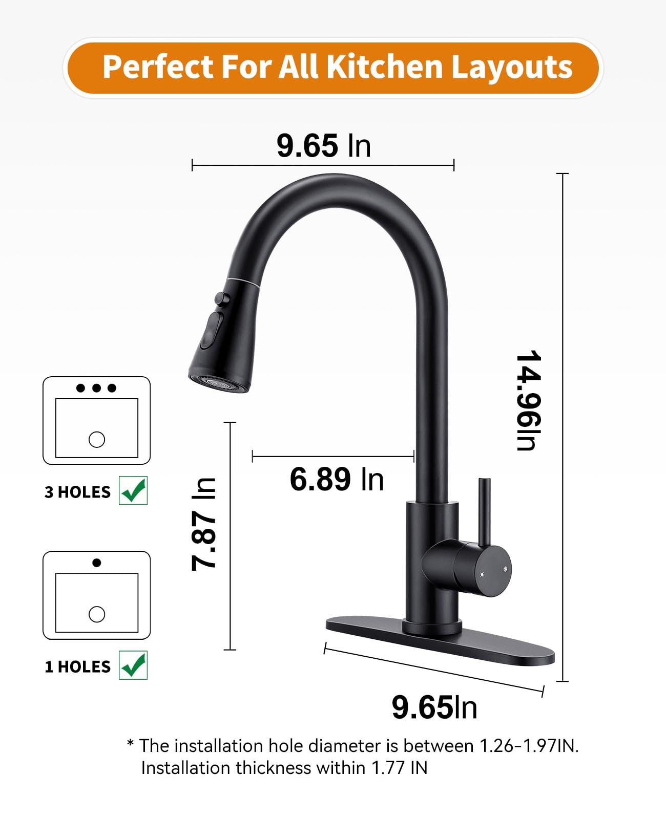 Jafeton Modern Kitchen Faucets With 3 Modes And Pull Down Sprayer, Matte Black Stainless Steel High Arc Single Handle 360° Swivel Kitchen Sink Faucets 1 Or 3 Hole For Farmhouse Laundry Camper Rv Bar