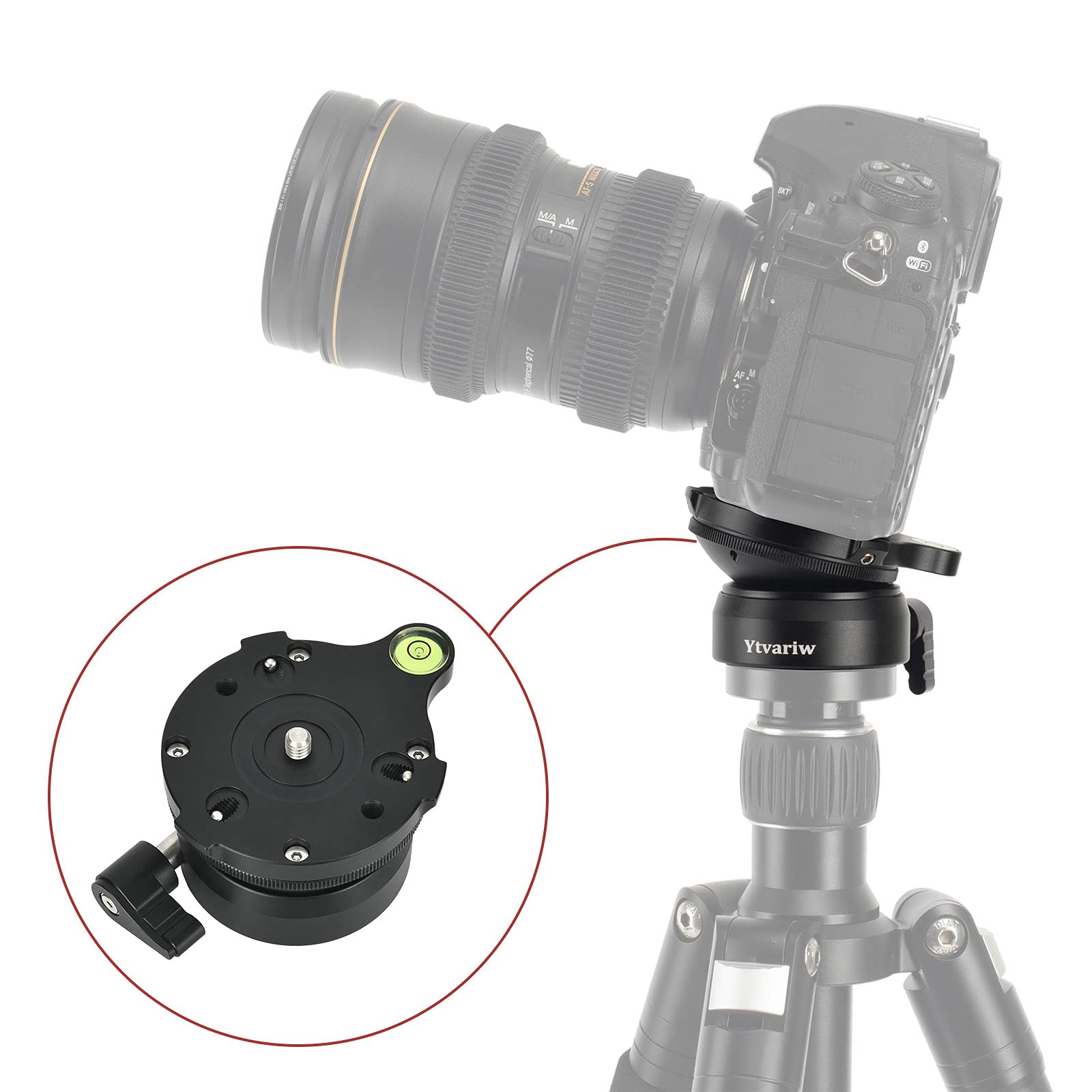 Ytvariw Tripod Leveling Base With Bubble Level,Panoramic Tripod Head Tilted Up And Down 15 Degrees For Canon,Nikon,And Other Dslr Cameras With 1/4" Thread, Tripods & Monopods With 3/8" Thread
