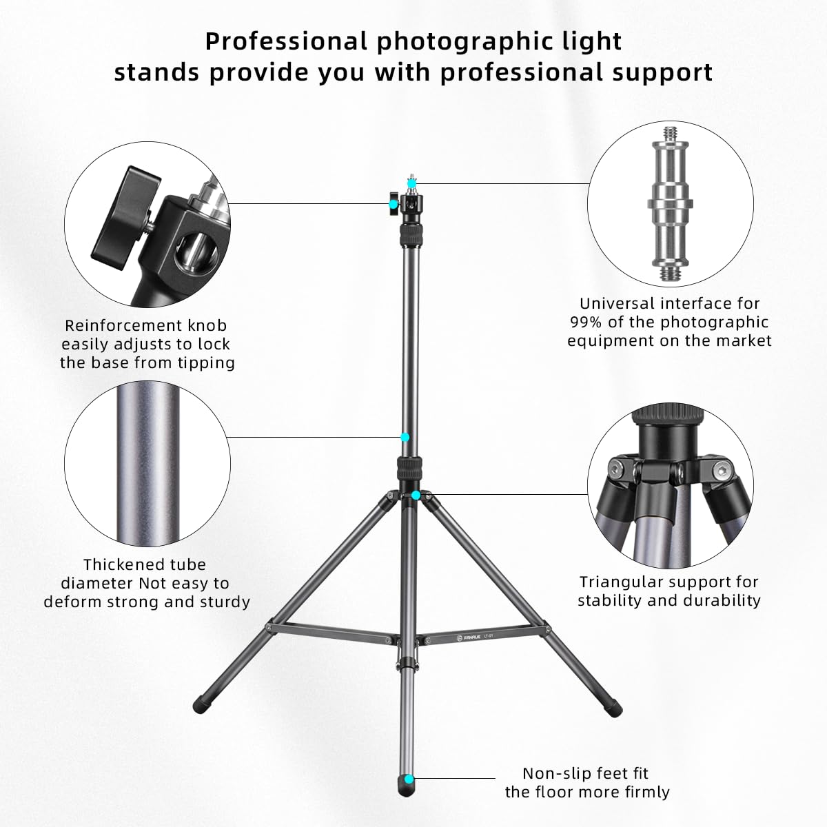 Fanaue Lt-01 Aluminum Photography Light Stand Tripod Stand Height Adjustable From 32-74", Heavy Duty Photography Tripod With 1/4" & 3/8" Screw Adapter, Portable Photo Video Tripod Stand Max Load 5Kg