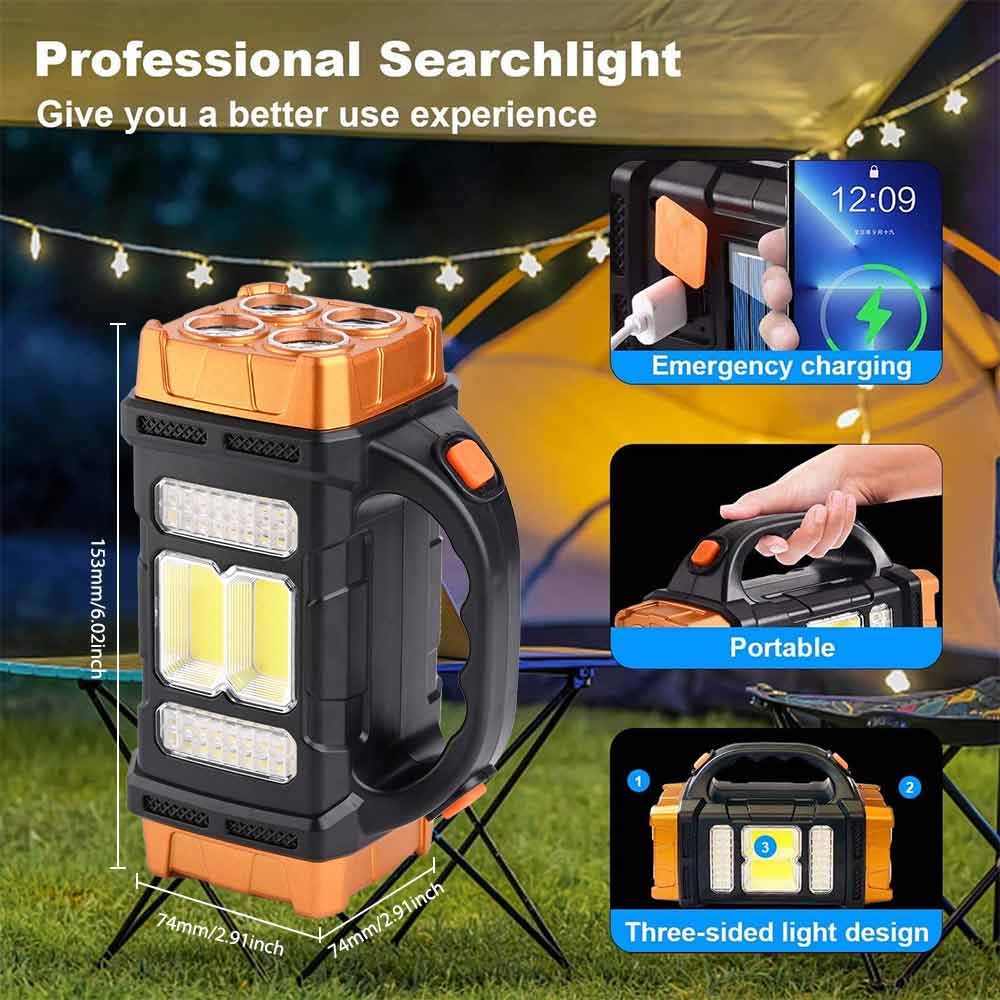 Sallbris Premium High Lumens Led Work Light – Multipurpose Flashlight With Searchlight And Lantern Features - Rechargeable Outdoor Waterproof Solar Flashlight - Portable & Lightweight