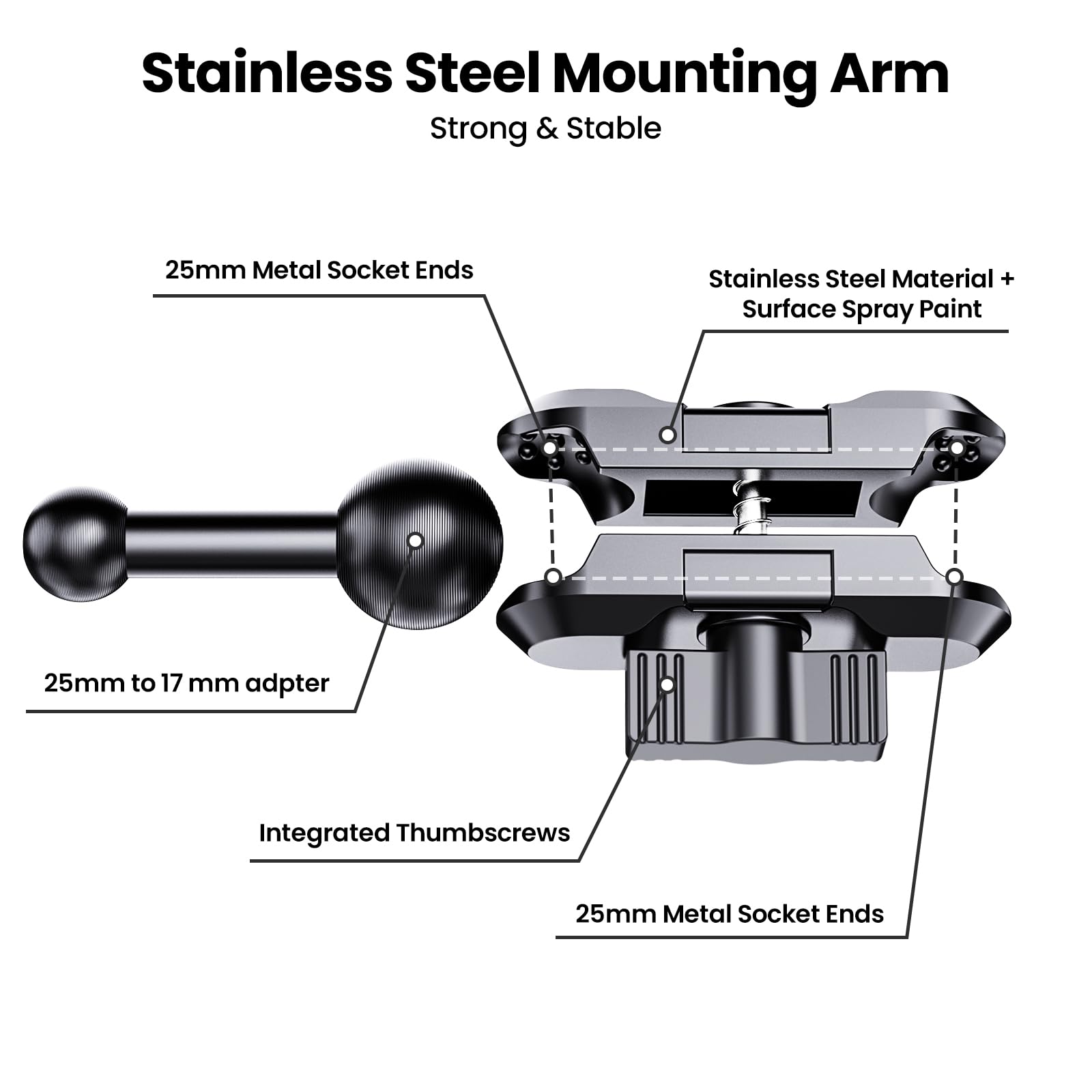 Kaishengyuan  Metal Phone Mount For Ram Truck 2019+, Dash Mount Cell Phone Holder Compatible With Dodge Ram 1500/2500/3500 & Trx, 360° Adjustable Adapter Phone Stand Fit For Most Smartphones