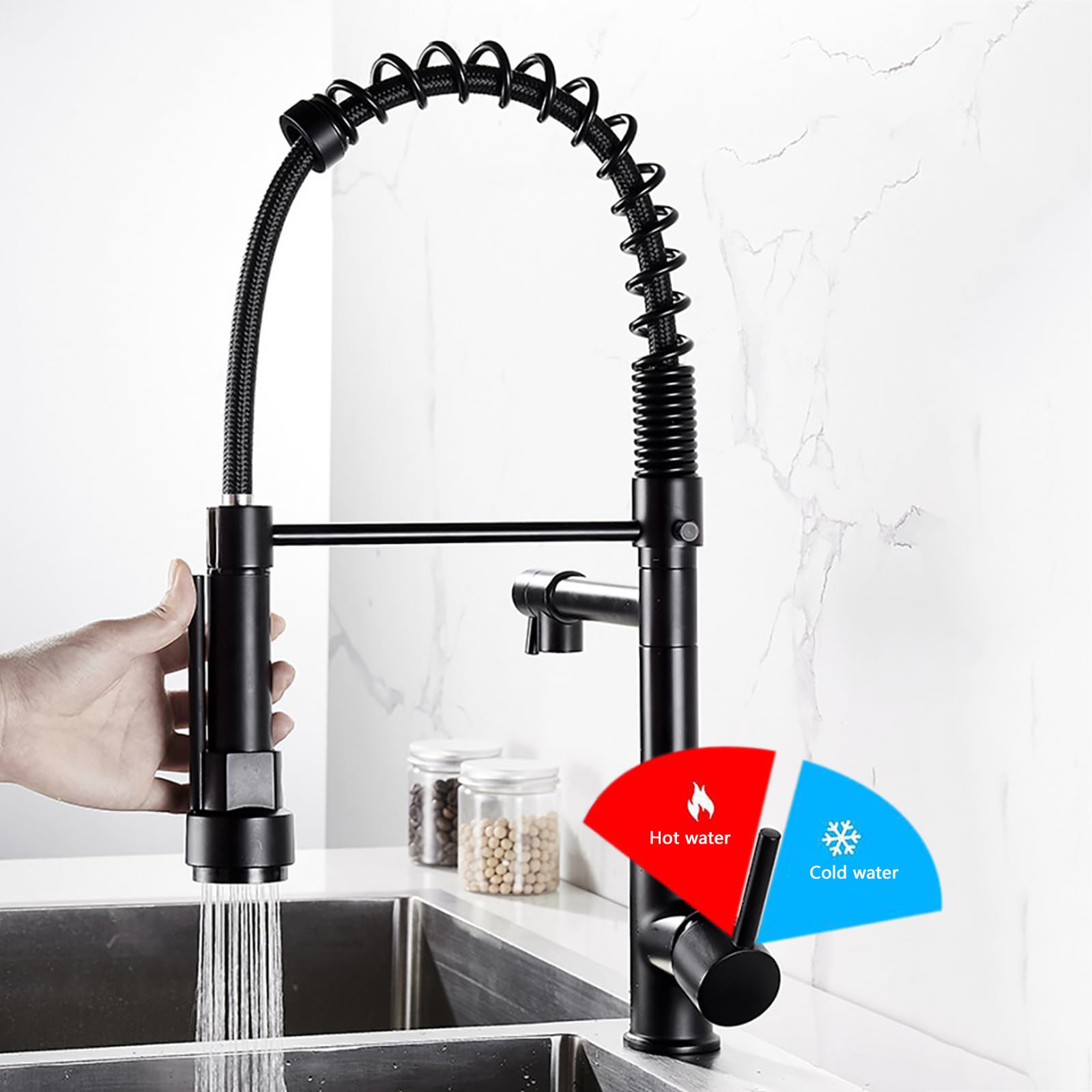 Nxxcli Commercial Kitchen Faucet With Pull Down Sprayer,Black Kitchen Sink Faucet With Pot Filler,Dual Spout Spring Stainless Steel Kitchen Faucets Pull-Out Kitchen Faucet For Rv, Farmhouse, Camper