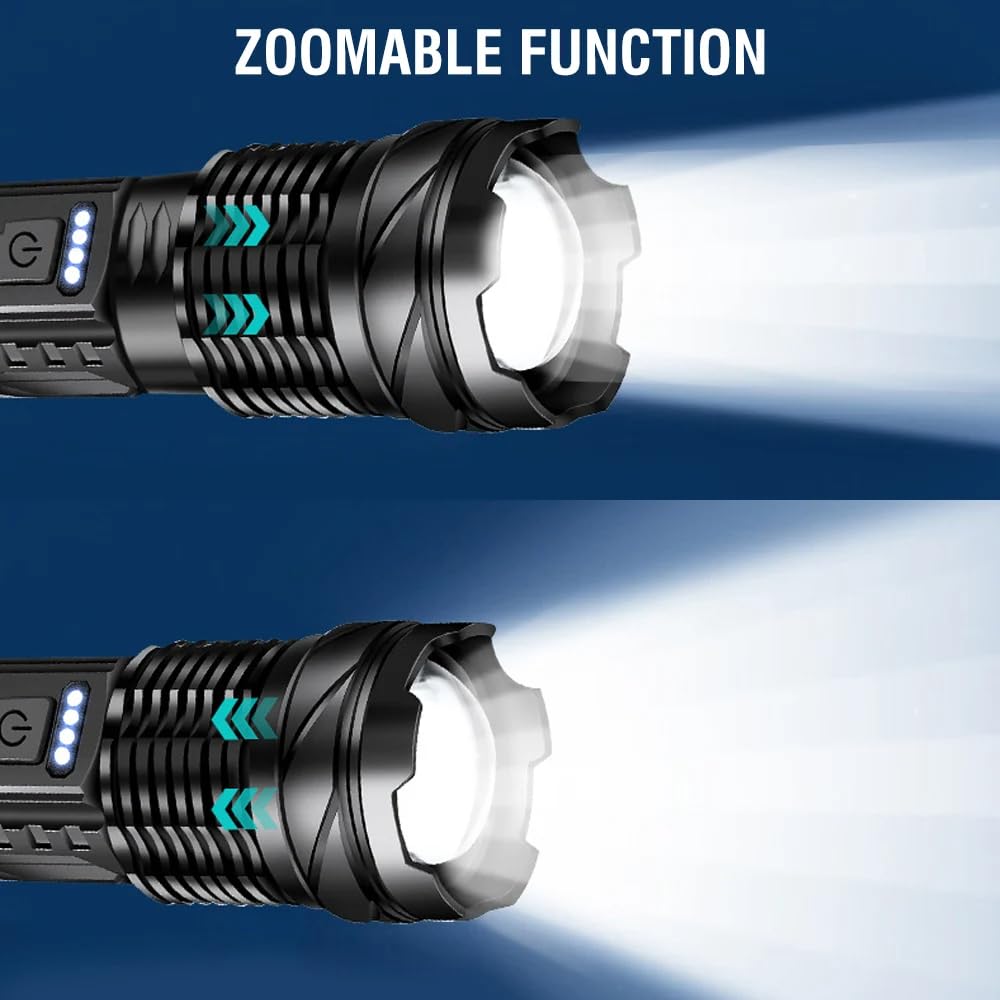 Aspennovatools A76 Rechargeable Flashlights Lumen Led Flashlight With Cob Side Light, 7 Modes, Zoomable, Ipx6 Waterproof, Usb Rechargeable, Black