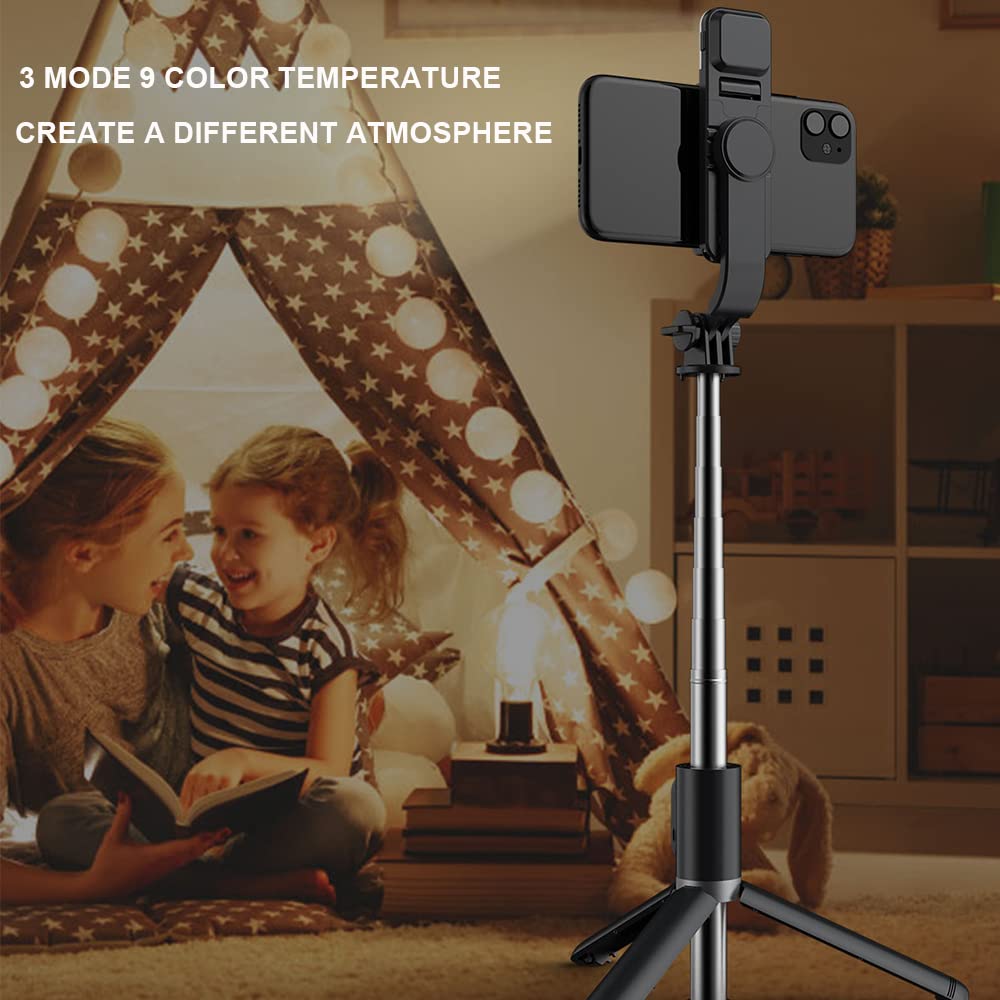 Komi Selfie Stick Tripod With Light,4 In 1 Portable Iphone Tripod With Detachable Wireless Remote,Compatible With Iphone 16/15 Pro Max/15/14 Pro/14/13,Gopro,Samsung,Lg,Google (Black+Light)