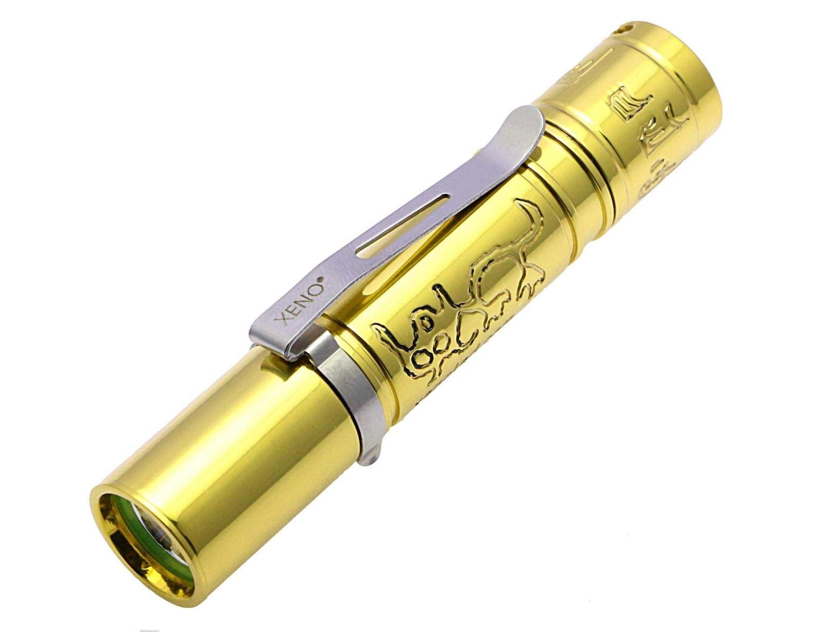 Xeno Special Brass Version Handheld Led Flashlight Es1 Cu With Detachable Clip, 6 Modes, Aa1 Battery,Waterproof