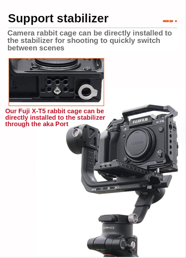 M-Remote Aluminum Alloy Video Camera Cage For Fujifilm Xt5 W Cold Shoe Mount 1/4&3/8 Inch Screw Holes Full Dslr Camera Cage Rig (Xt5-Cage)