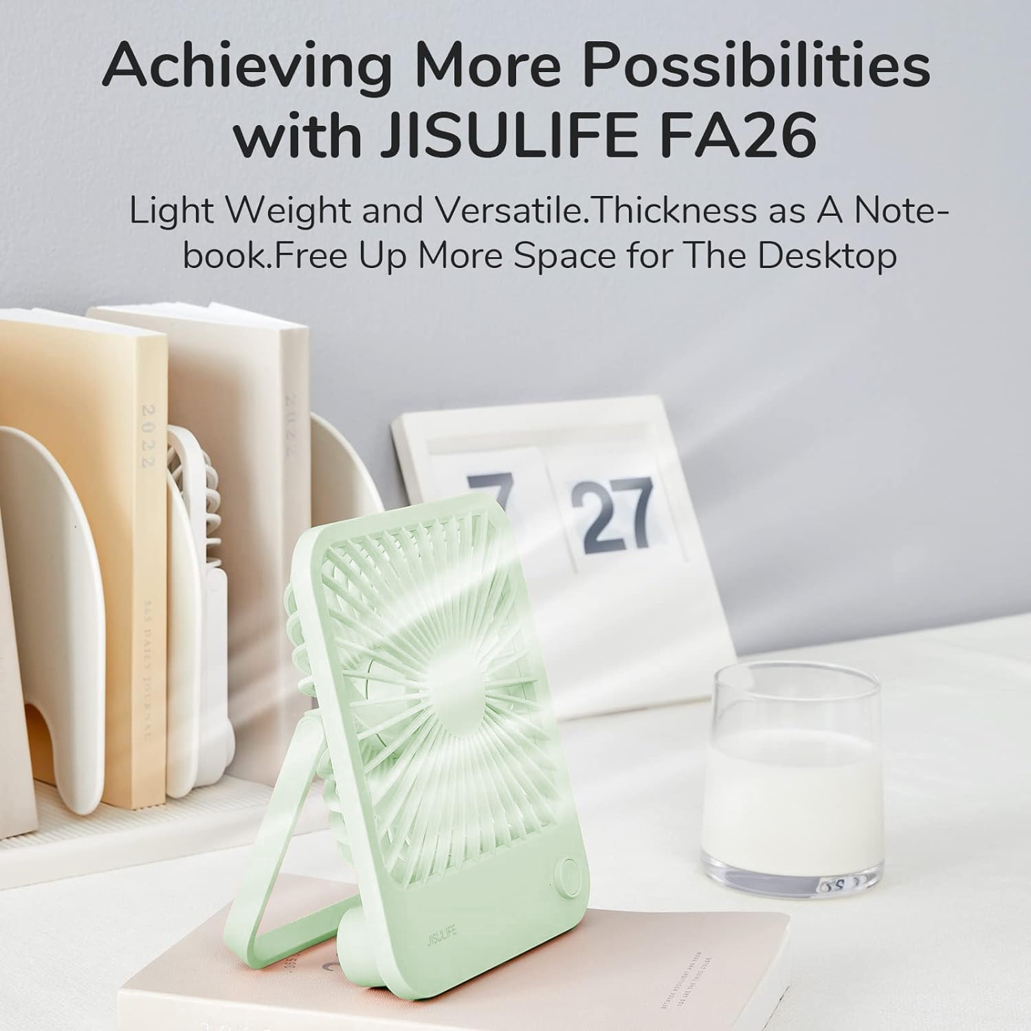 Jisulife Desk Fan Battery Rechargeable, 4500Mah 180°Foldable Portable Personal Fan, 4 Speeds