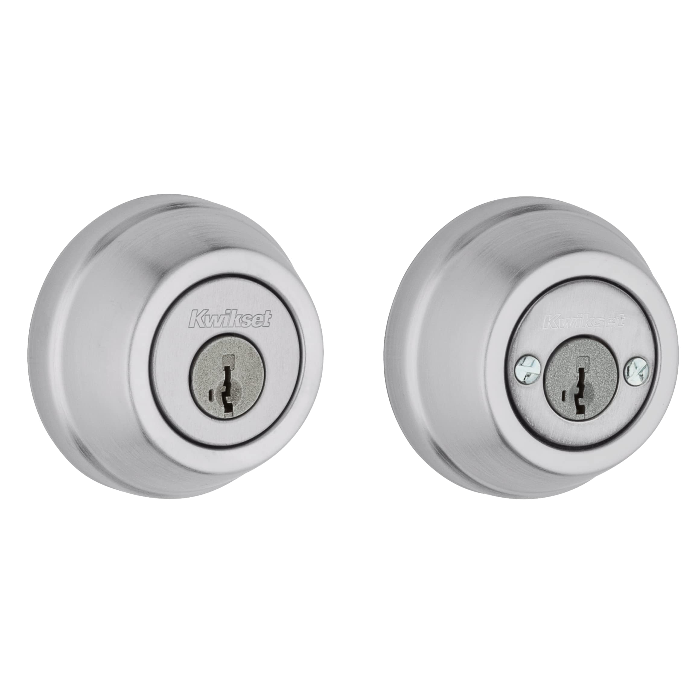 Kwikset Gatelatch Deadbolt Lock, Satin Chrome Round Keyed On Exterior And Interior Front Entry Door, Pick Resistant Smartkey Rekey Security, Double Cylinder Dead Bolt