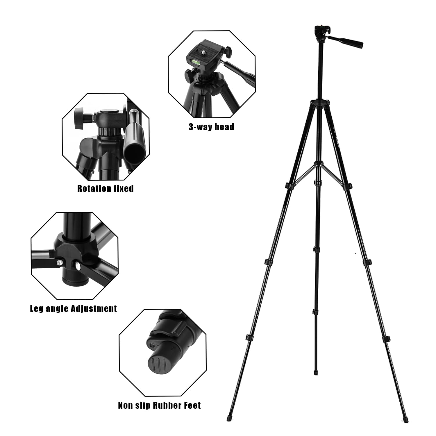 Yotetion 50" Aluminum Phone & Camera Tripod, Extendable Cell Phone Tripod Stand Compatible With Iphone/Android/Action Camera Is Perfect For Live Streaming/Video Recording/Selfies