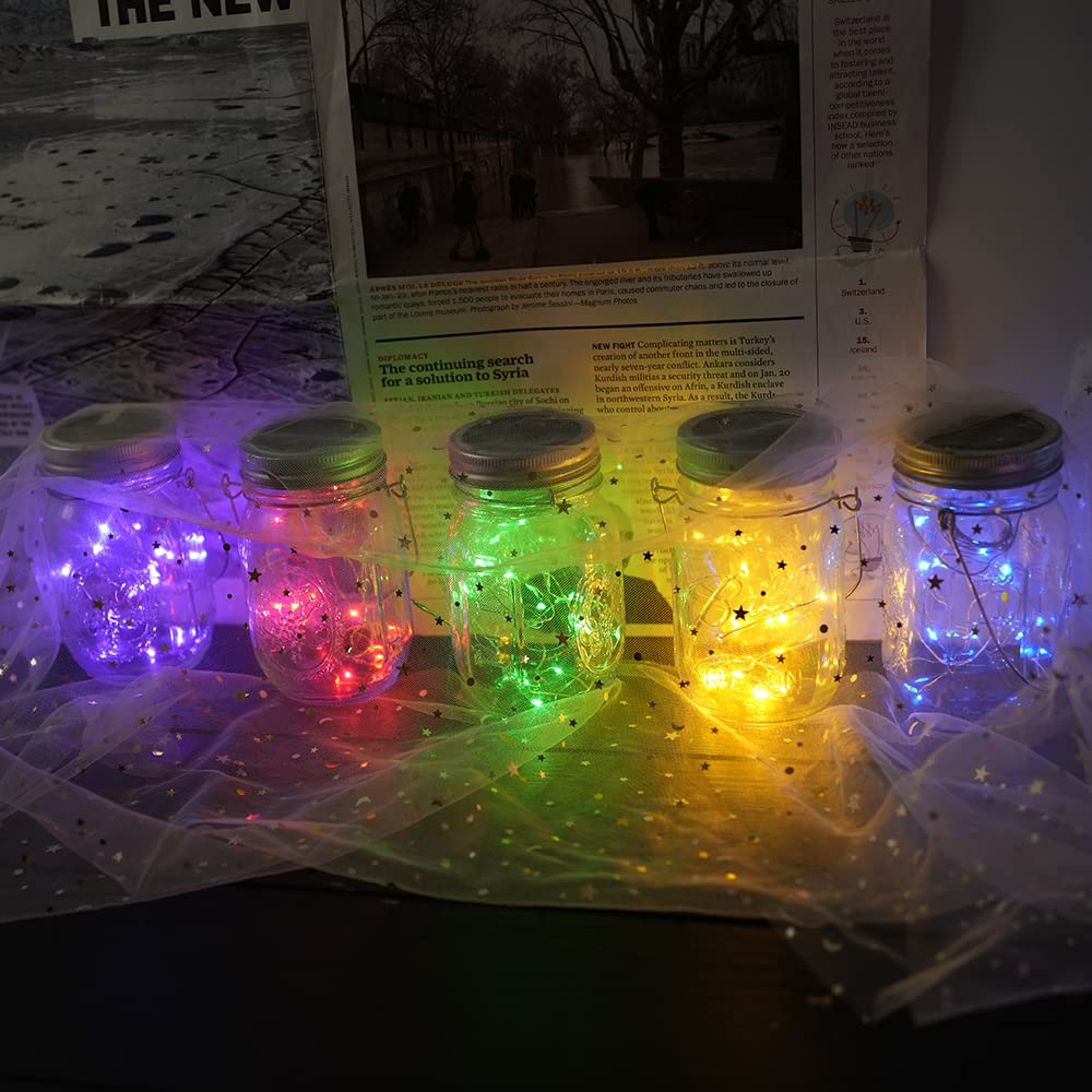 Miaro 8 Pack Mason Jar Lights, 20 Led Solar Warm White Fairy String Lights Lids Insert For Garden Deck Patio Party Wedding Multicolor