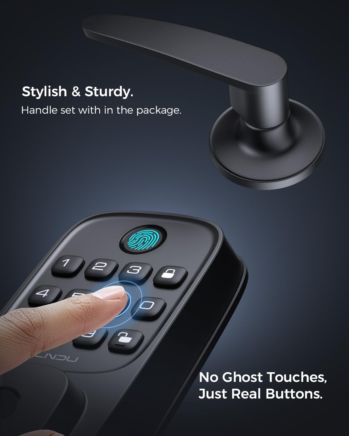 Lndu Smart Lock, Wi-Fi Keyless Entry Door Deadbolt Lock With Handleset, Supports Fingerprint,  Alexa, Google Assistant, App Control, Auto-Lock, One-Time Code, Anti-Peeking Password
