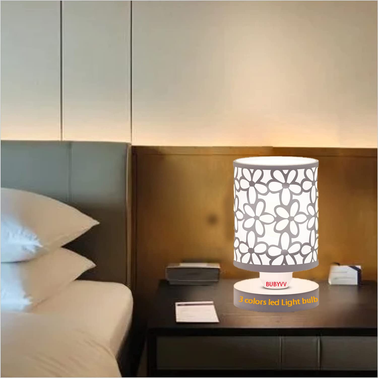 Bubyvv Bedside Table Lamp, Table Lamp, Bedside Nightstand Lamp,Small Table Lamp With Metal Shade, Dresser, Living Room, Kids Room, College Dorm, Coffee Table (3Colors Bulb Included) (White)