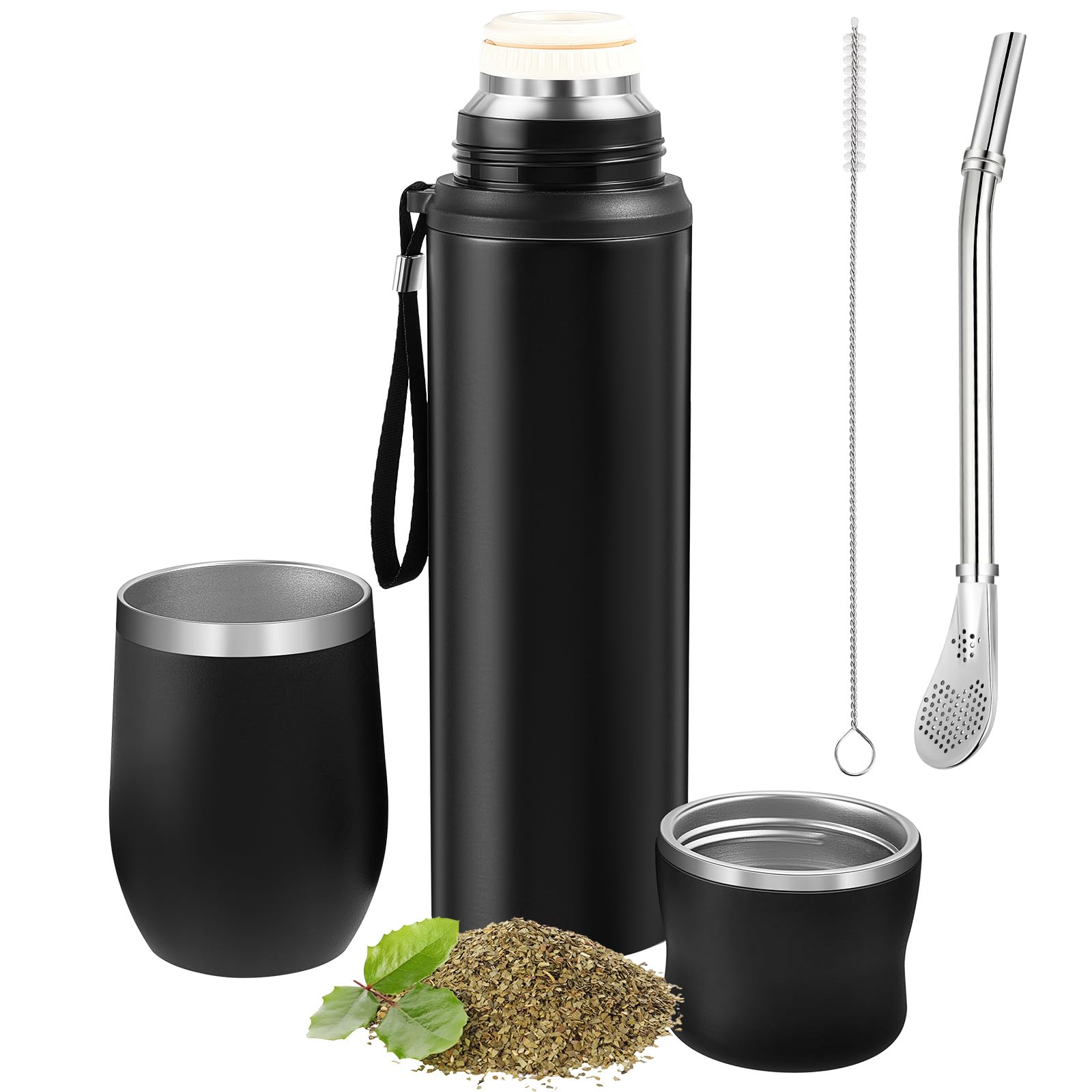 Dandat 2-Piece Yerba Mate Cup And Vacuum Bottle Kit - 12 Oz Yerba Mate Gourd Cup