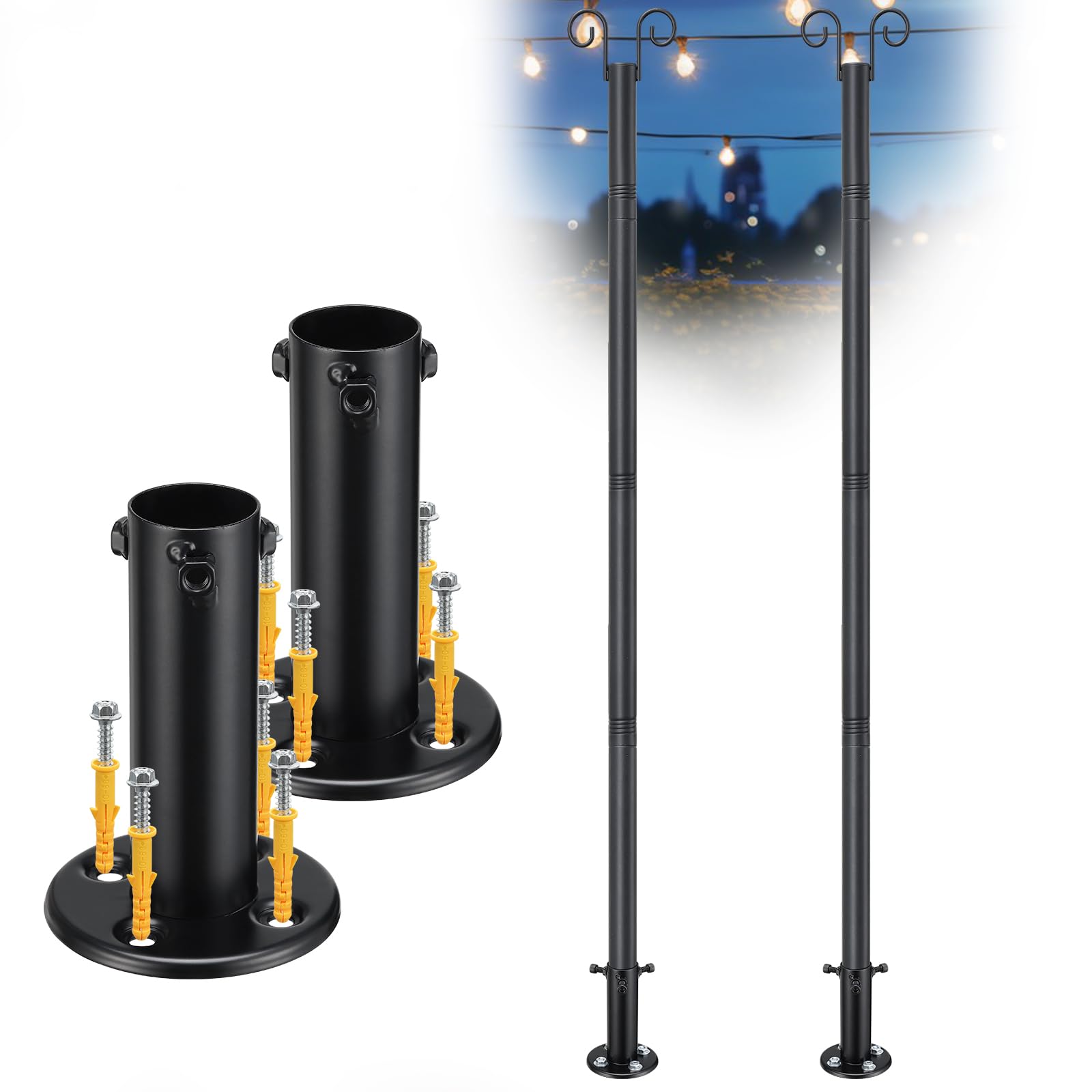 Oliynedy String Light Poles For Outside Deck 2 Pack 8Ftheavy Duty Metal Garden Outdoor Light Poles For Solar String Light Bulbs Hanging Kit For Yard Garden Fence Post Deck Party Wedding