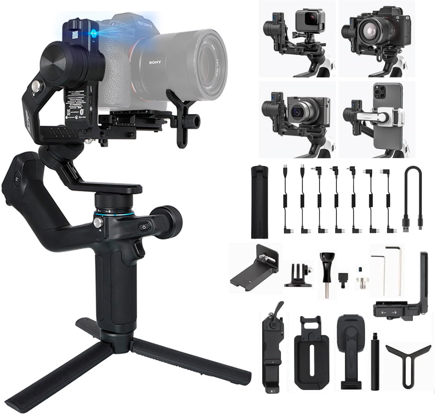 Feiyutech Feiyu Scorp-Mini-2 Handheld Gimbal 3-Axis Stabilizer W/Ai Tracking For Mirrorless And Pocket Camera Like Sony, Canon, Nikon, Panasonic, For Action Camera Like Gopro And Smartphone,1.2Kg Payload